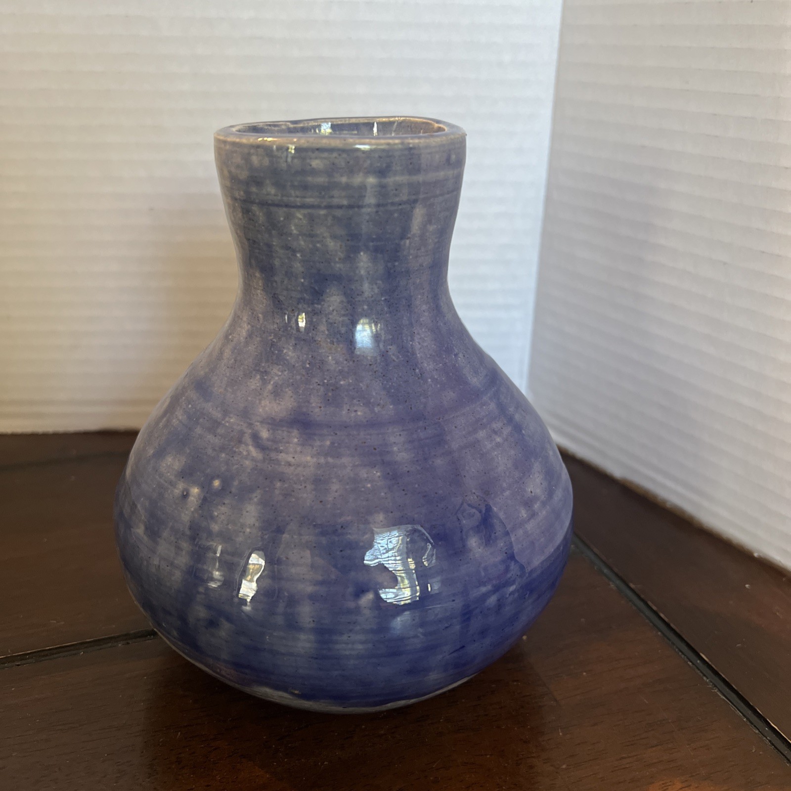 Pottery Bud Vase Studio Artisan Blue Lava Glaze-Initials Hand -Thrown-VTG