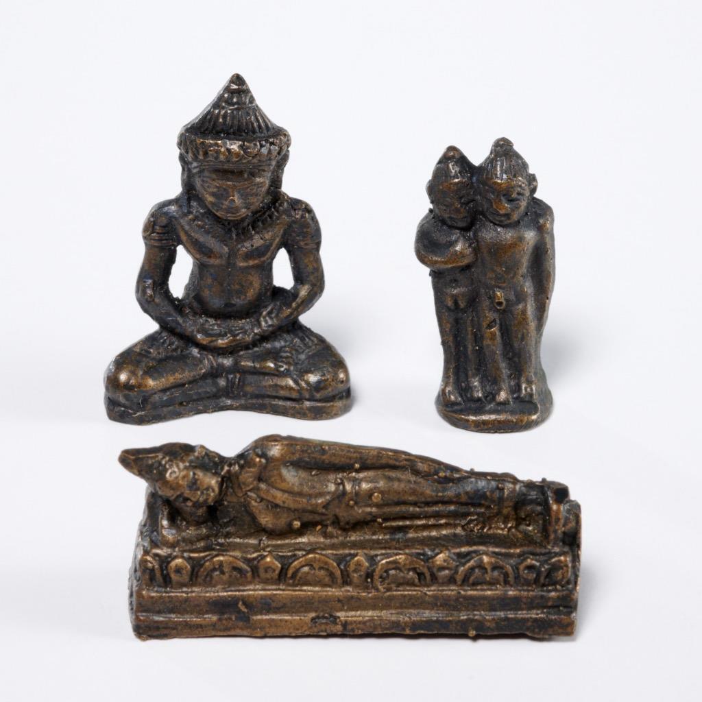 Bronze Miniature Buddha Kanha Jali Buddhism Alter Charm Statue Amulet 3pc Lot