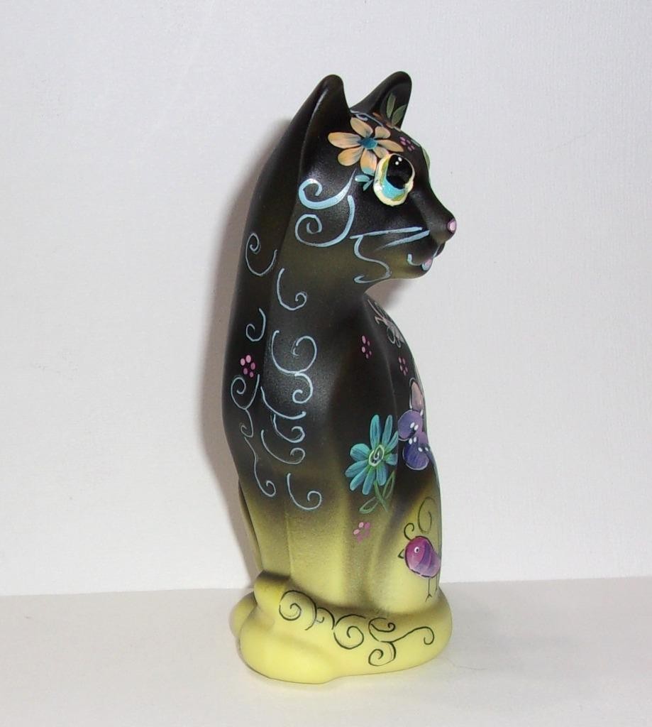 Fenton Glass Dandelion Yellow Luna Stylized Cat Figurine Ltd Ed #24/30 K Barley