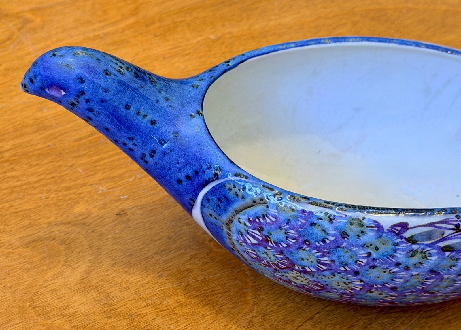 Royal Copenhagen Denmark Danish Art Pottery Bird Peacock Sculpture Bowl Vtg Mcm