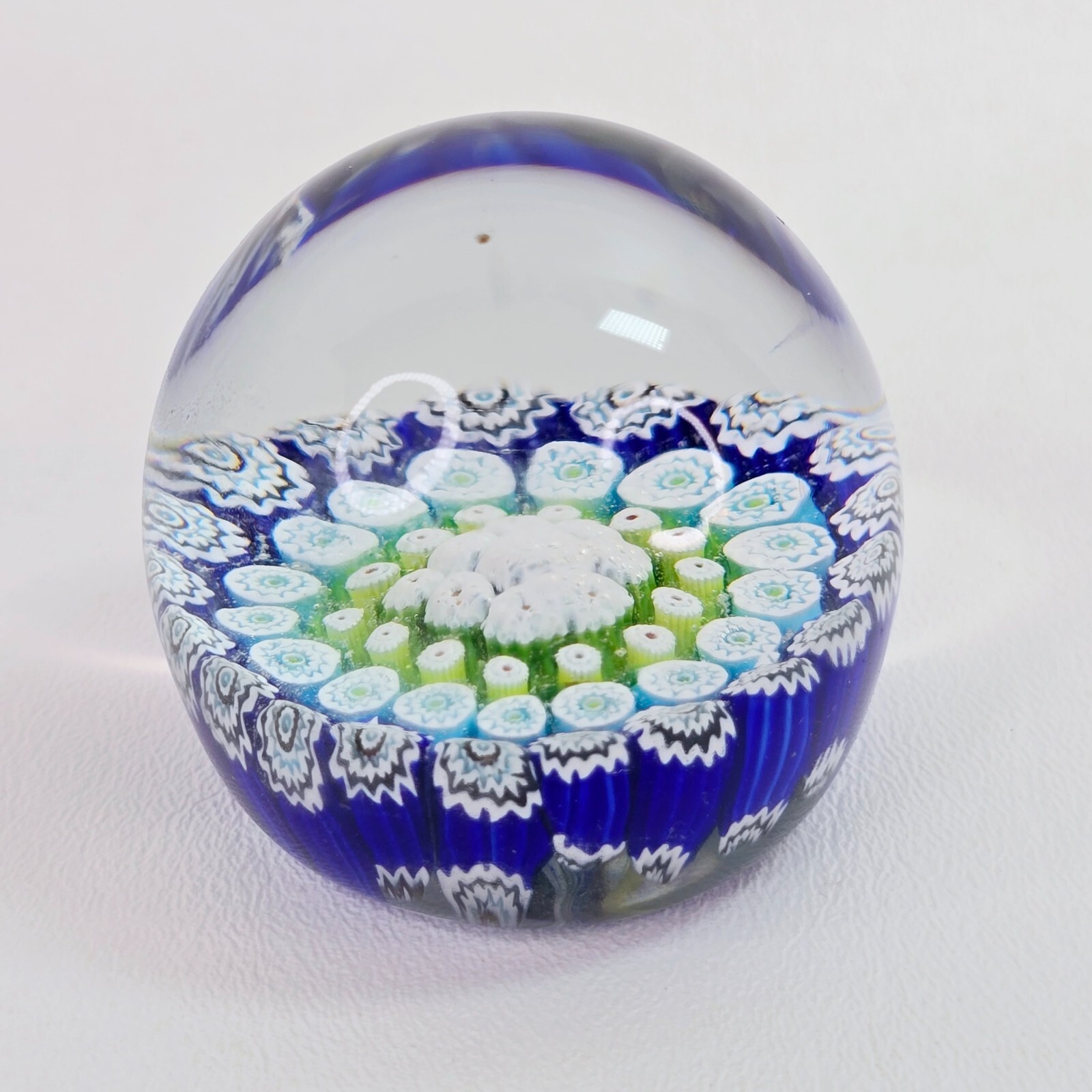Vintage Art Glass Blue Green Floral Star Paperweight