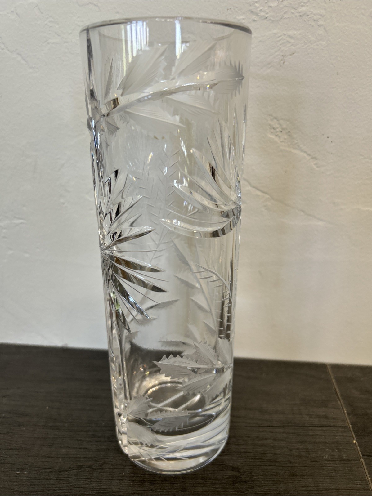 Echt Bleikristall Handgeschliffen Lead Crystal, Etched Leaves Vase