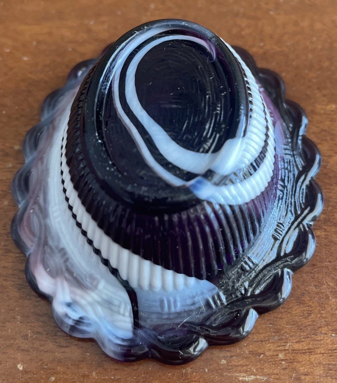 Mosser Amethyst Hen on Nest Mini Purple & White Blue Slag Glass Salt Cellar 2.5″