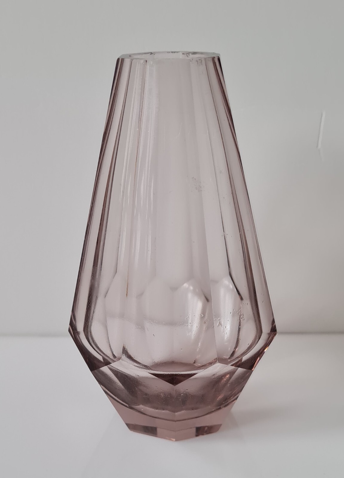 Antique Moser Art Deco Cut Glass Multi Sided Czech Bohemian Purple Vase, 1919