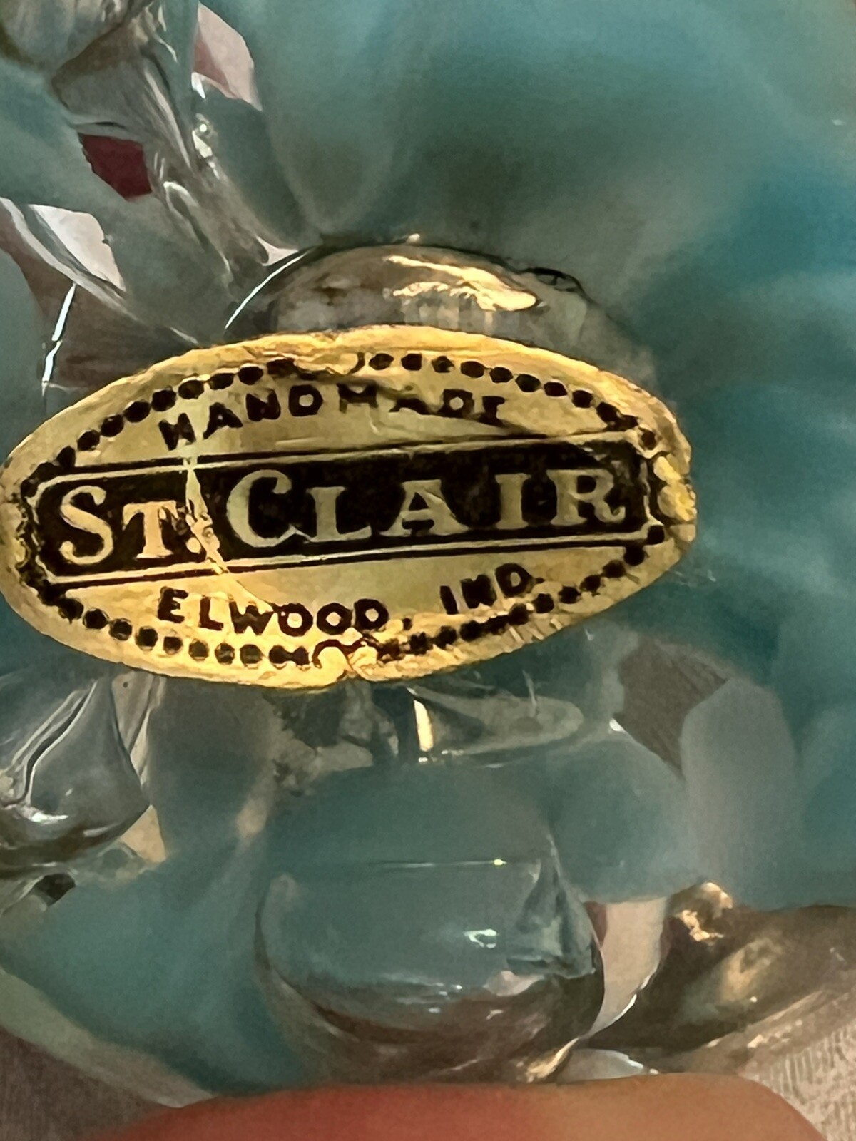 VTG JOE ST CLAIR Glass PAPERWEIGHT 3 1/4″ Signed Blue Floral Controlled Bubble