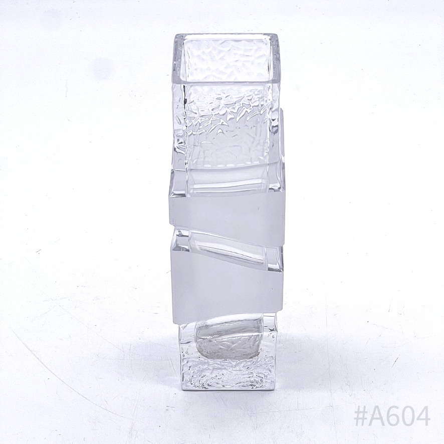 Vintage Block Vase Square Satin Finish Transparent Glass 20.5 cm