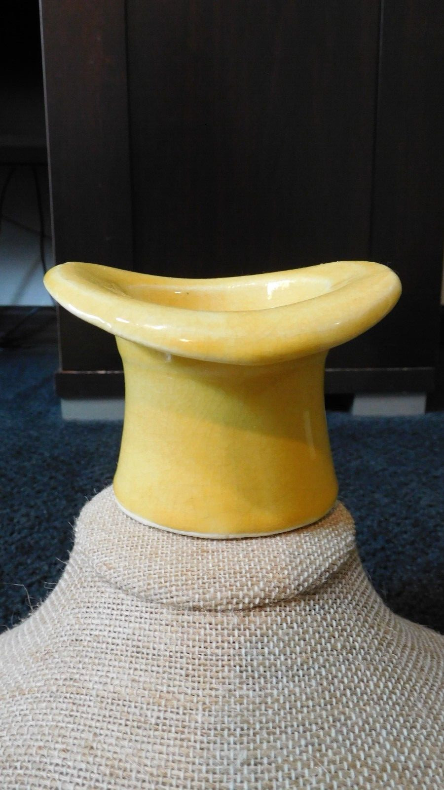 Vintage Pottery Yellow Top Hat Planter Vase