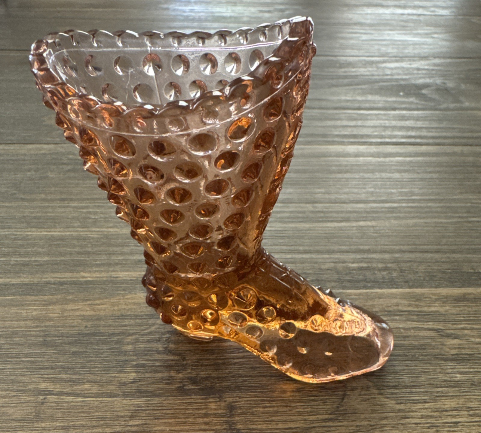 Fenton Hobnail Art Glass Laced High Boot 4 Inches
