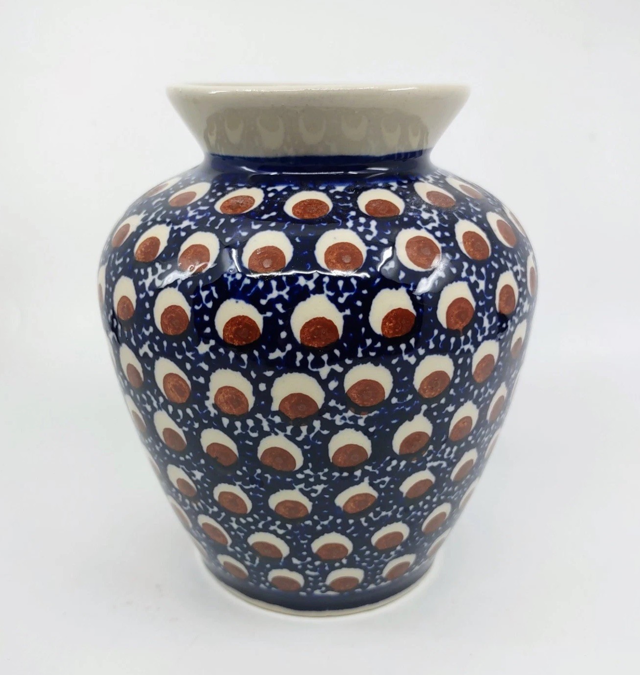 Boleslawiec Polish Pottery Vase Handmade Stoneware Peacock Eye Cobalt