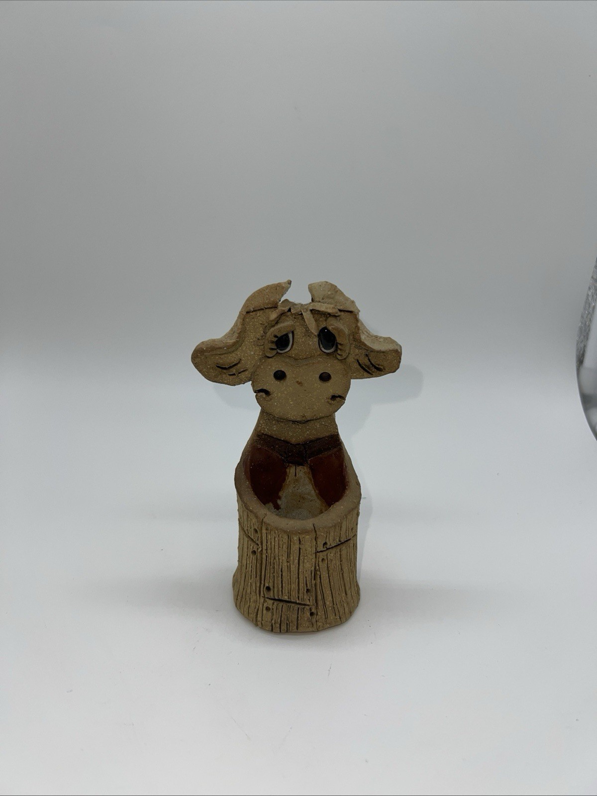 Vintage Max Hindt Co Cow Pottery Toothpick Holder Figurine 1970s Signed