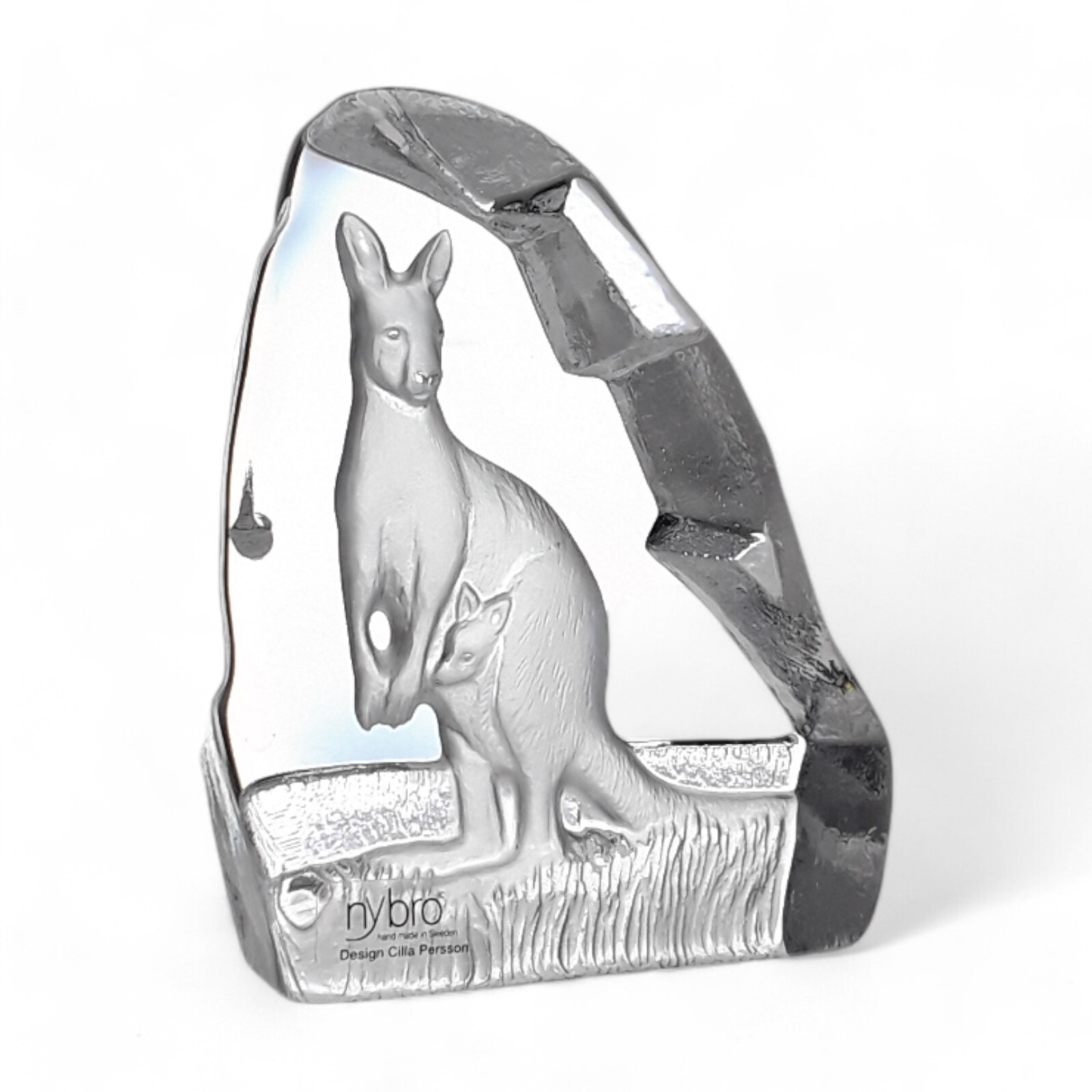 Nybro Crystal Kangaroo Paperweight Sculpture Cilla Persson Design Sweden – 4″
