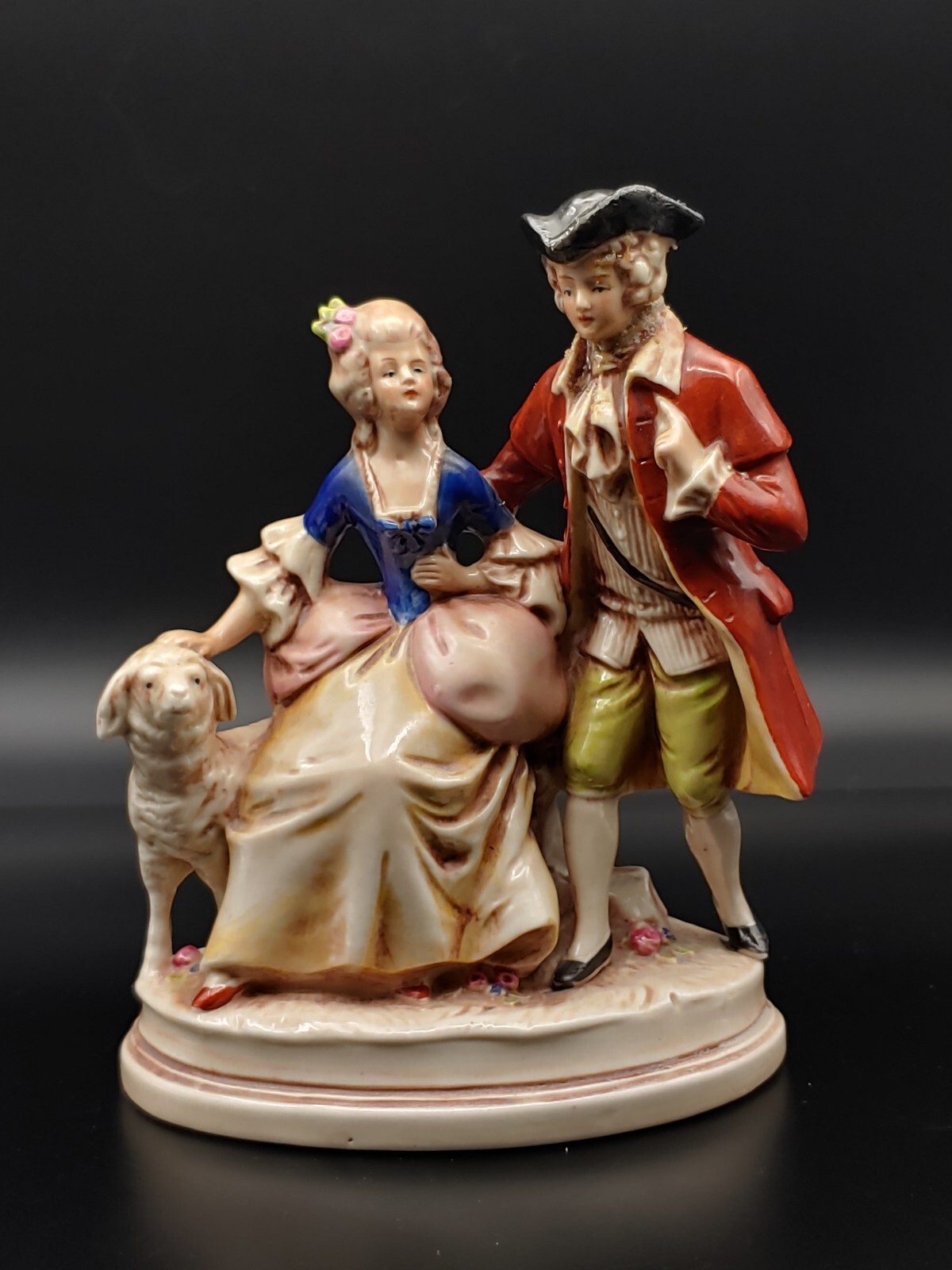 Antique Germany Famille Rose Porcelain Sculpture Noble Lovers Figurine Statue