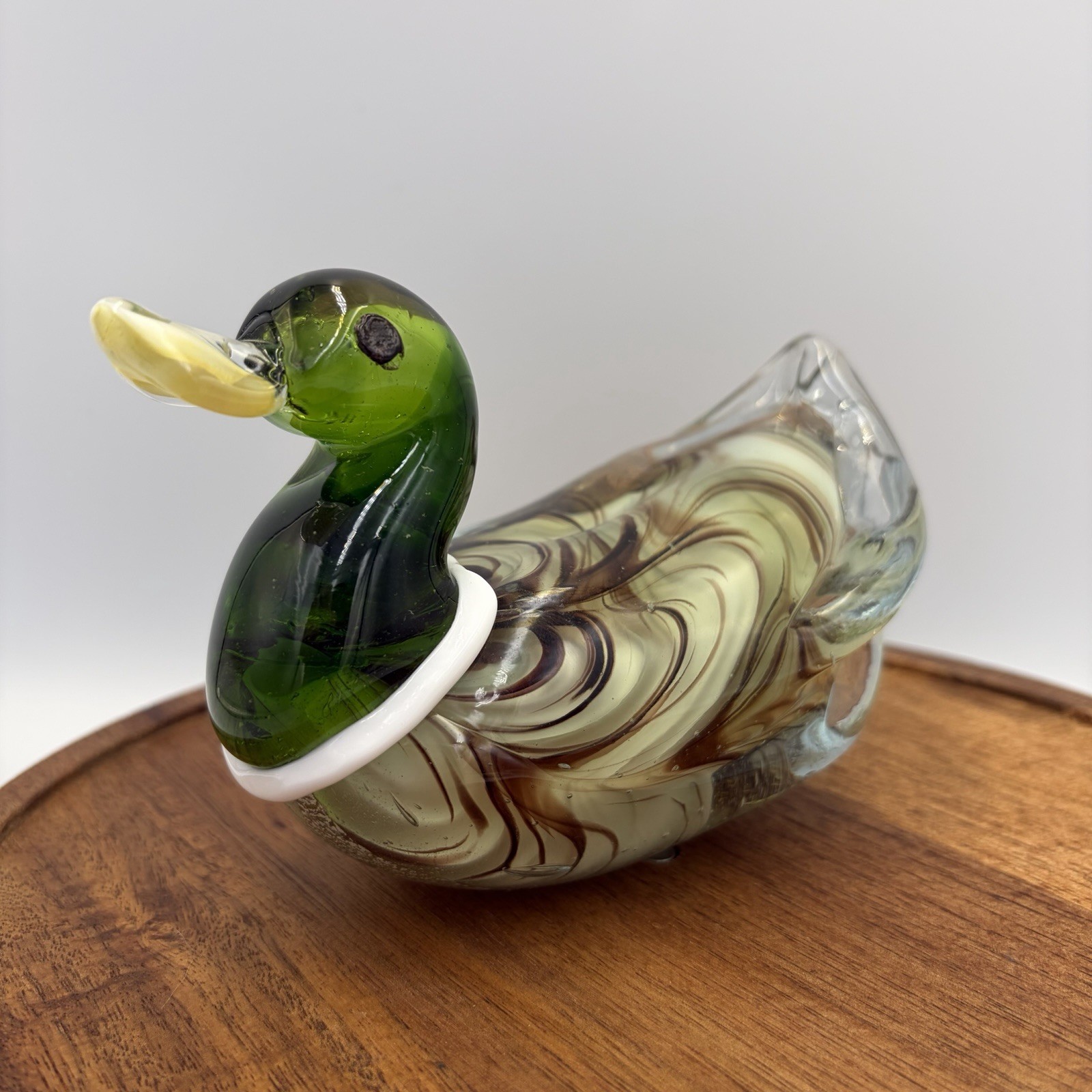MCM Murano Art Glass Mallard Duck Silver Color Flecks Mouth Blown Heavy
