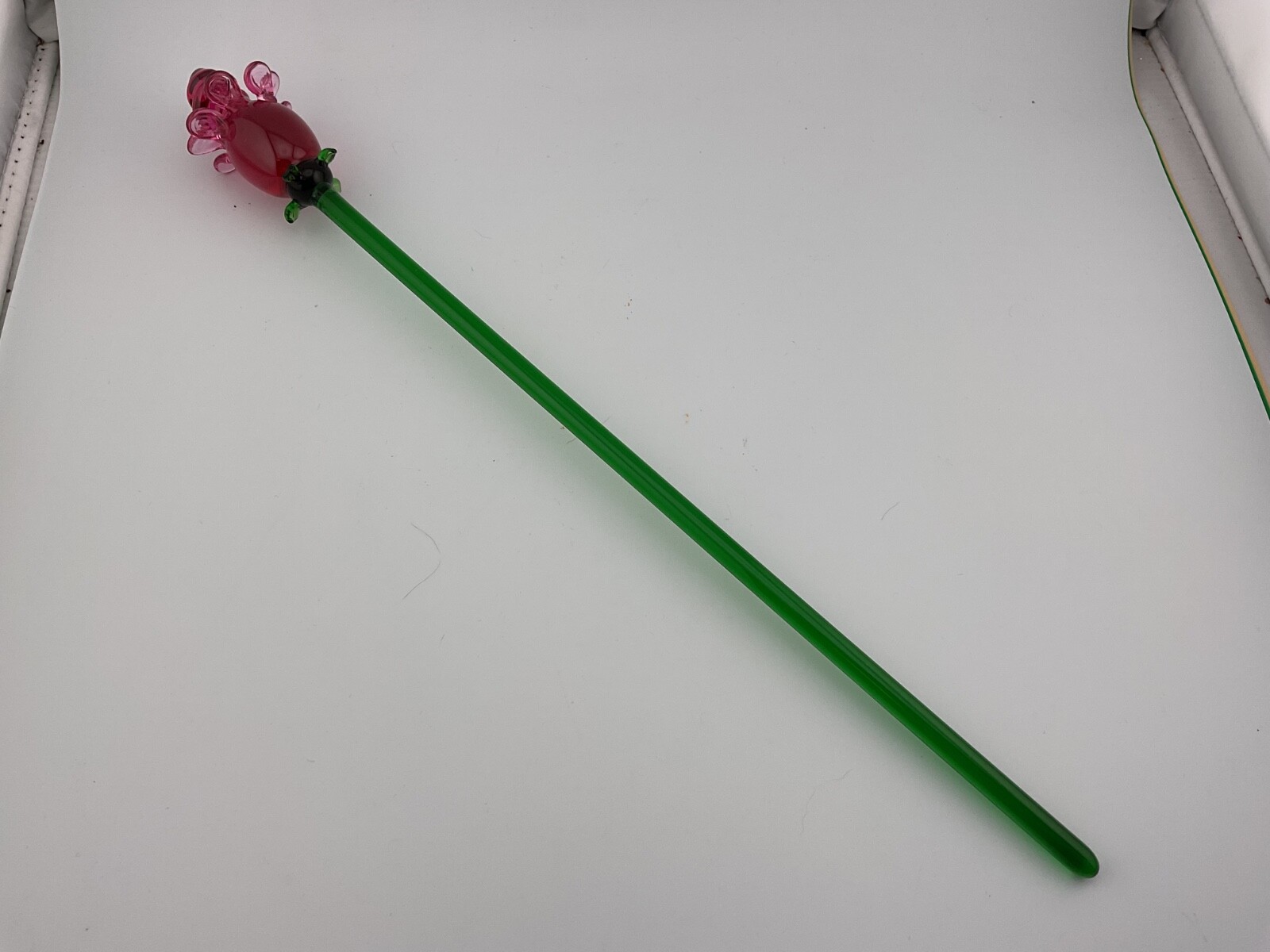 hand blown art glass red poppy flower 13″
