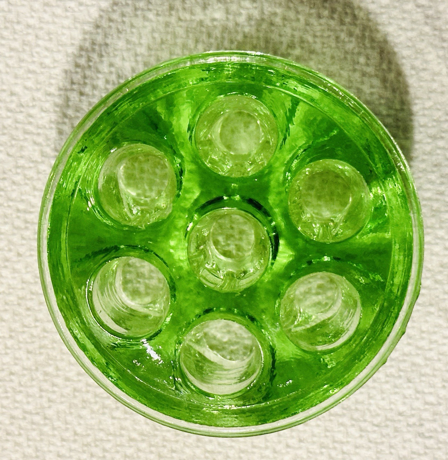 Vaseline Uranium Glass 2 3/8” Flower Frog Glows UV Green~Thick 7 holes – Clean
