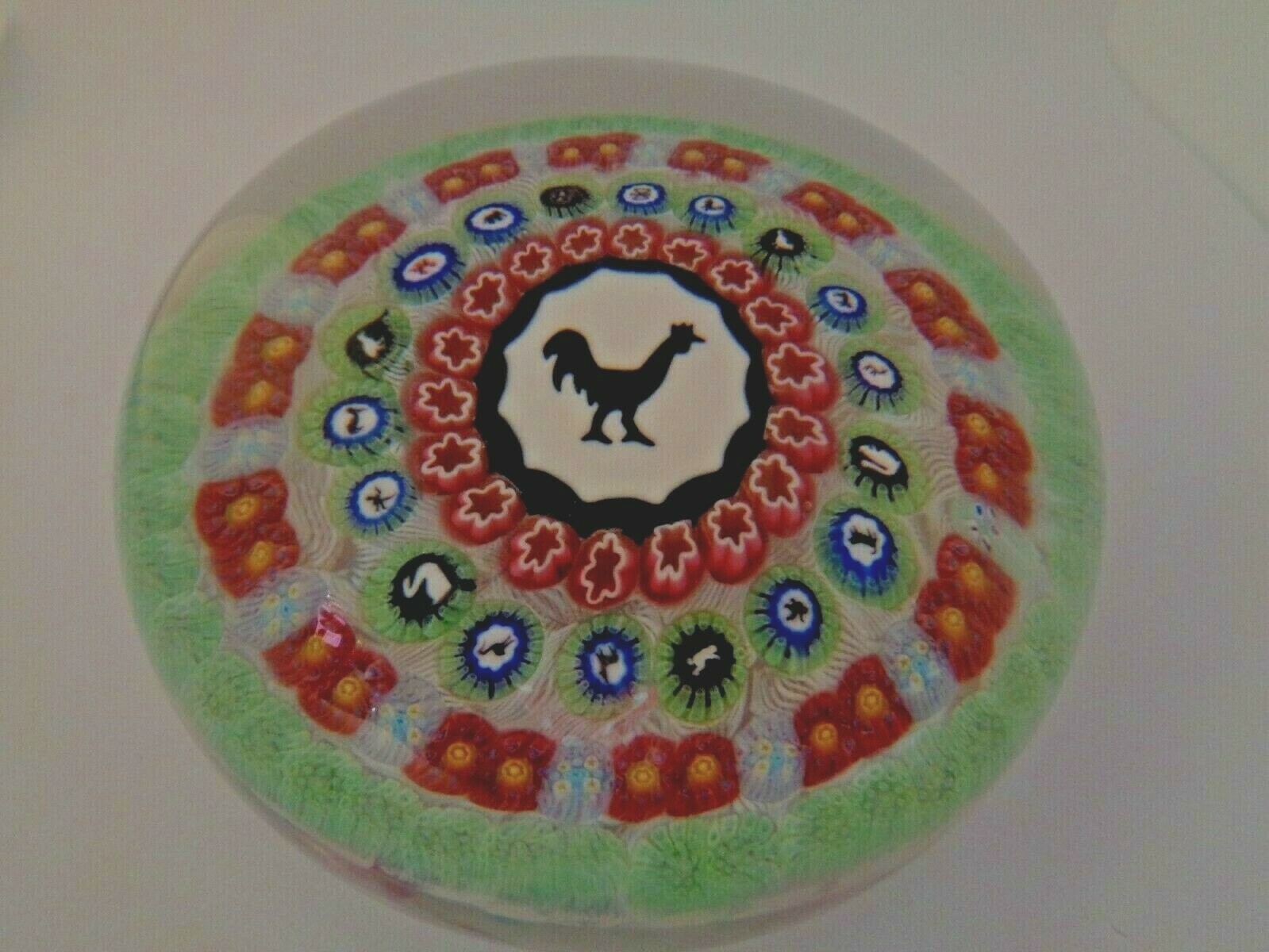 LARGE 1971 Baccarat Crystal GRIDEL ROOSTER Millefiori Cane Paperweight #541 3.3″