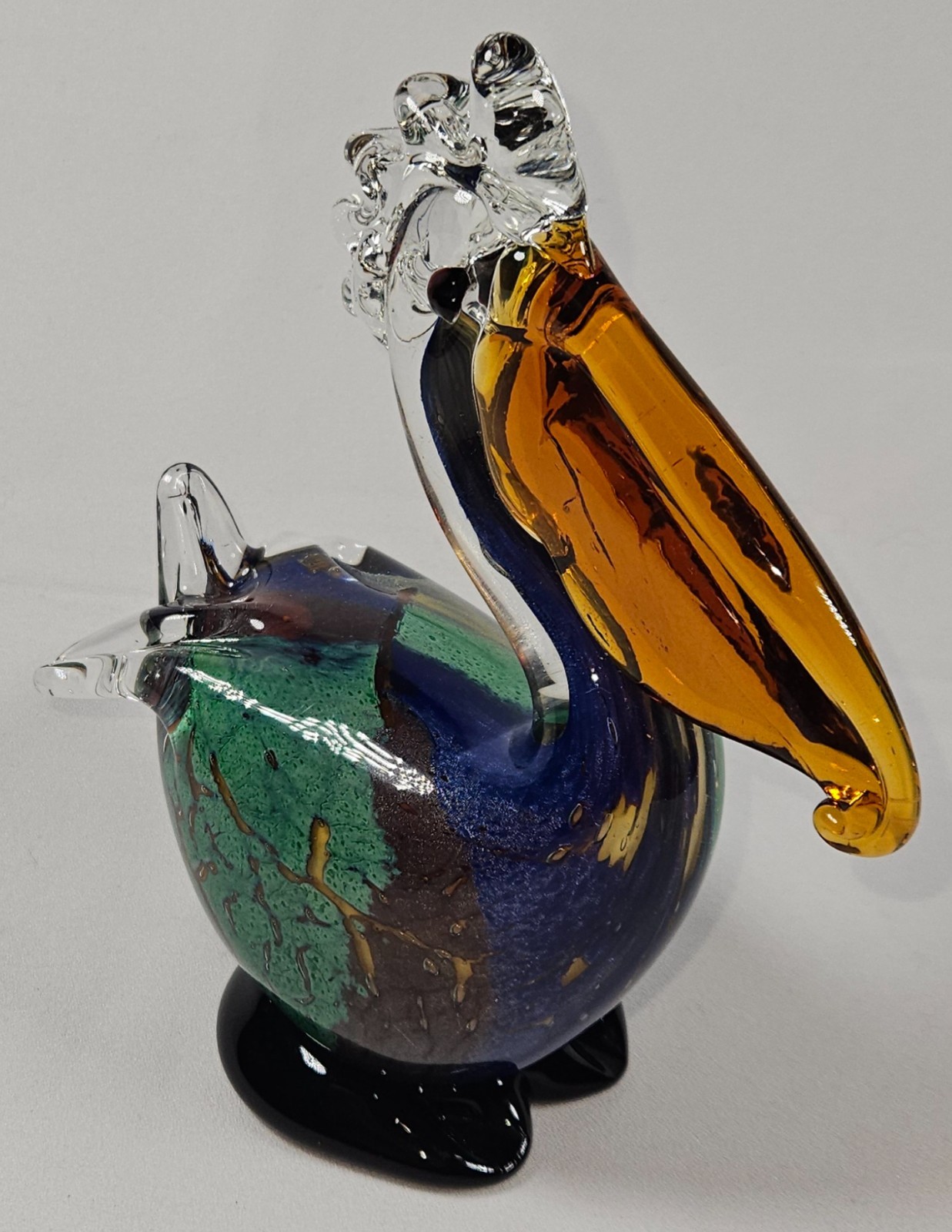 Murano Style Art Glass Pelican Paperweight Nautical Decor Multi-Colored