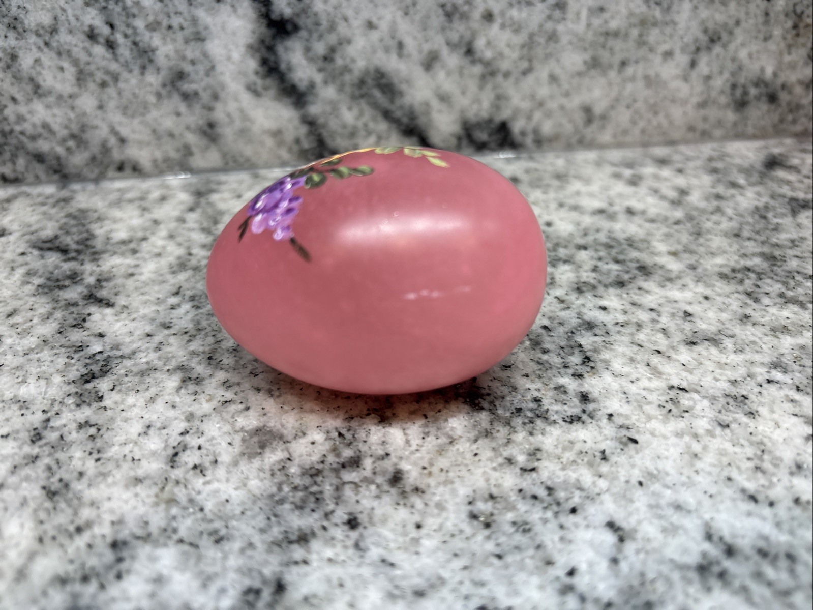 Hand Painted marble egg Pink Floral Decorative Signed– Stand Included