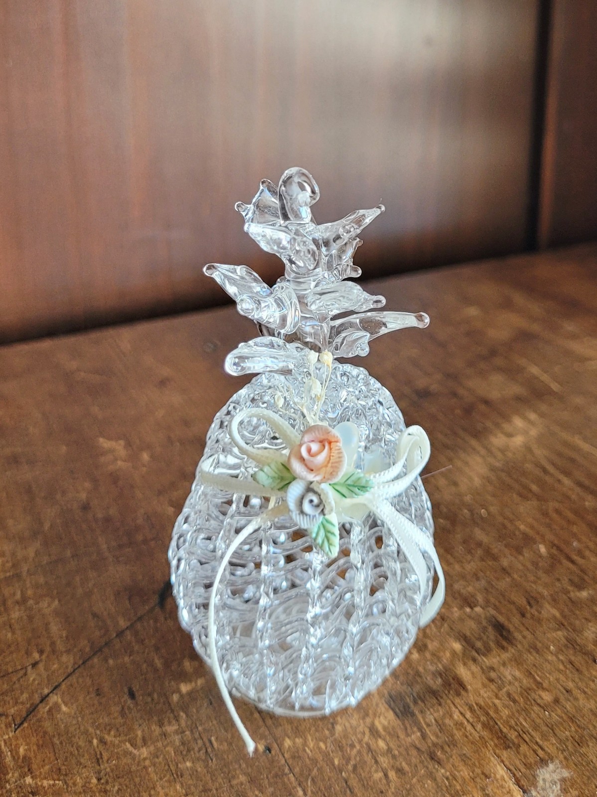 Vintage Hand Blown Art Glass Figurines Set Lampwork Figure With Basket Decor