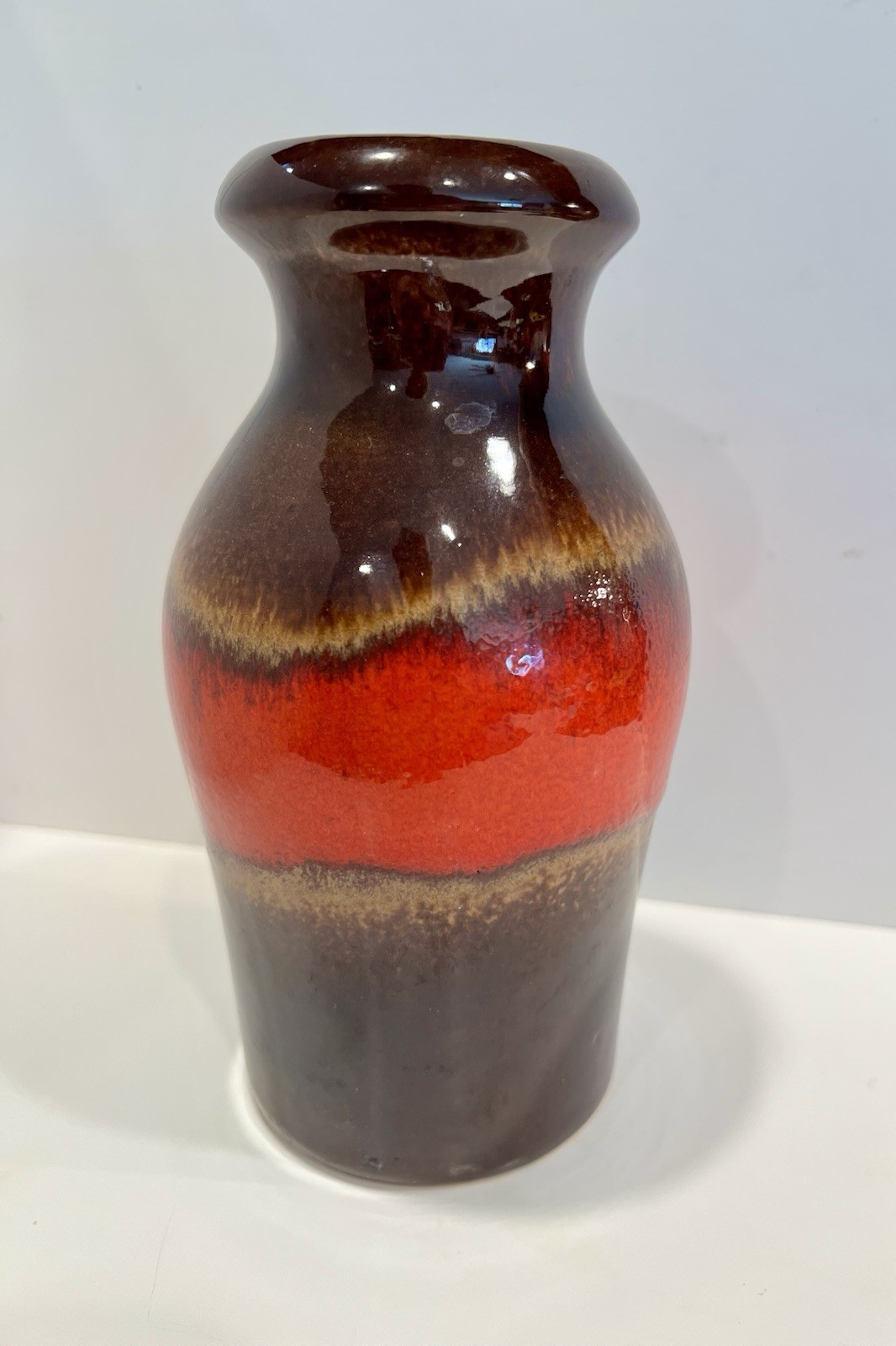 West Germany 523-18 Scheurich Vase Retro Vintage Vibrant Orange & Brown Fat Lava