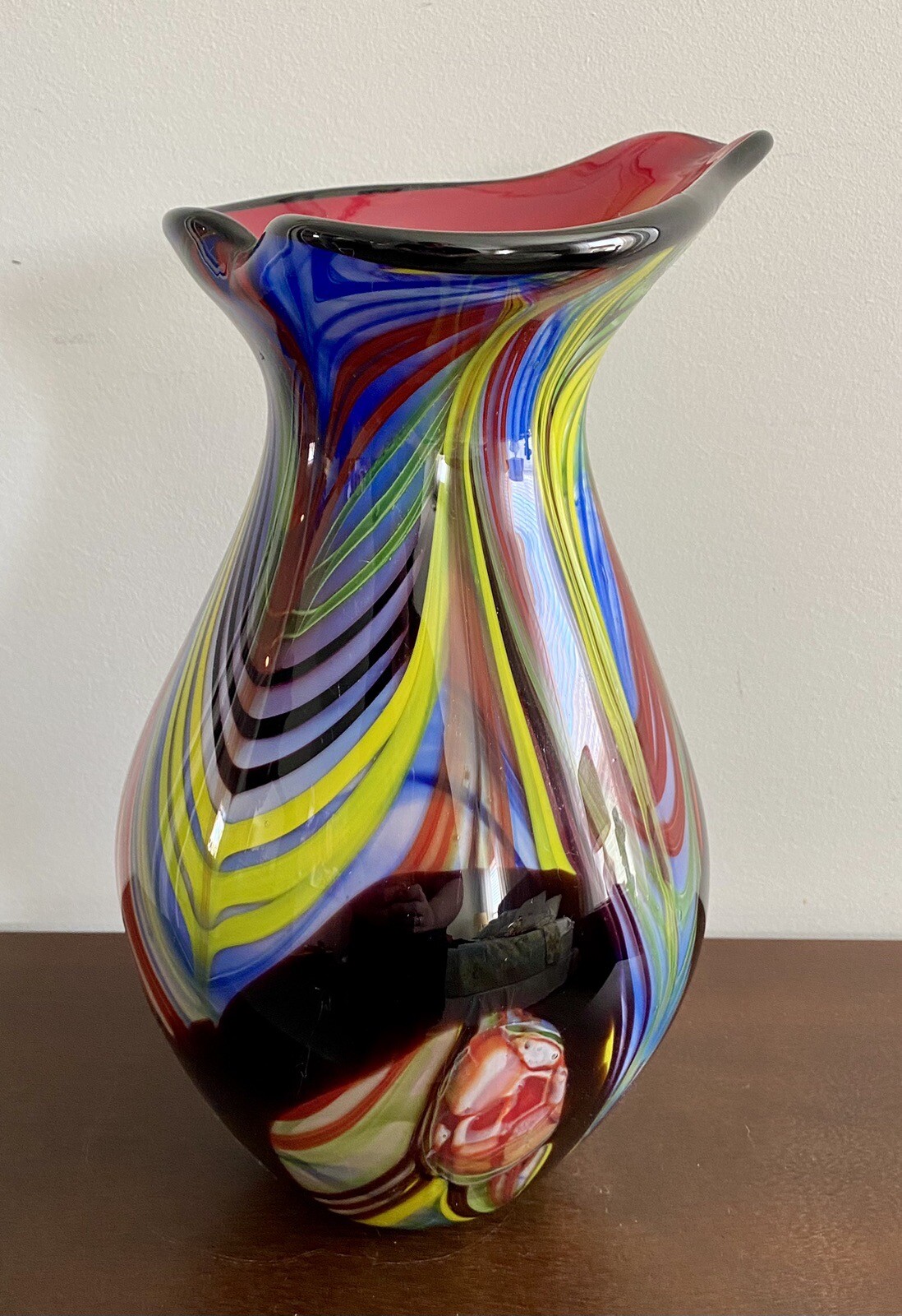Vibrant Possibly Luxury Lane Hand Blown Abstract Teardrop Art Glass Vase