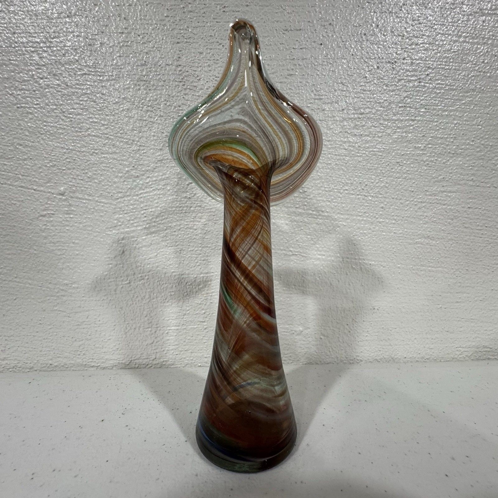 Vintage Hand Blown Jack in the Pulpit Art Glass Vase Swirl Multicolor 8″ MCM