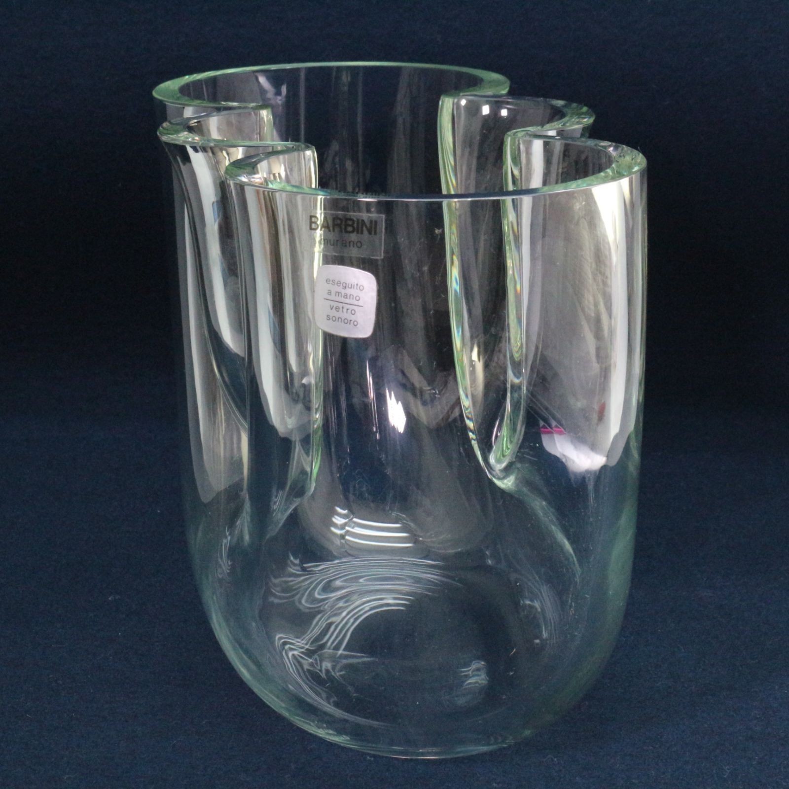 Murano Glass Barbini Flower Vase Hand-blown Glass Clear Interior Italy