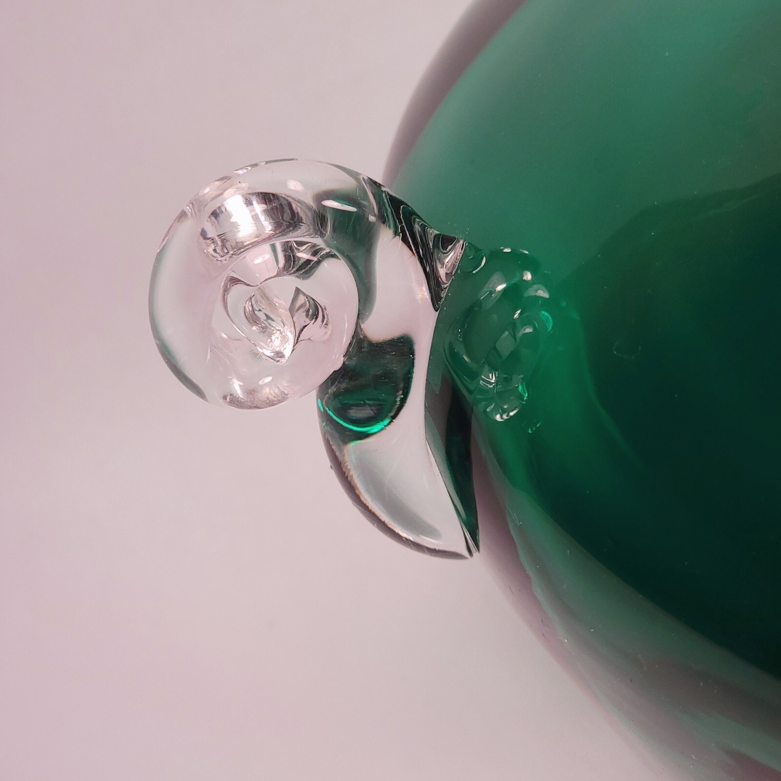 Vintage Blenko Glass Handmade Large Emerald Green Vase Clear Handle 9 1/2″ Tall