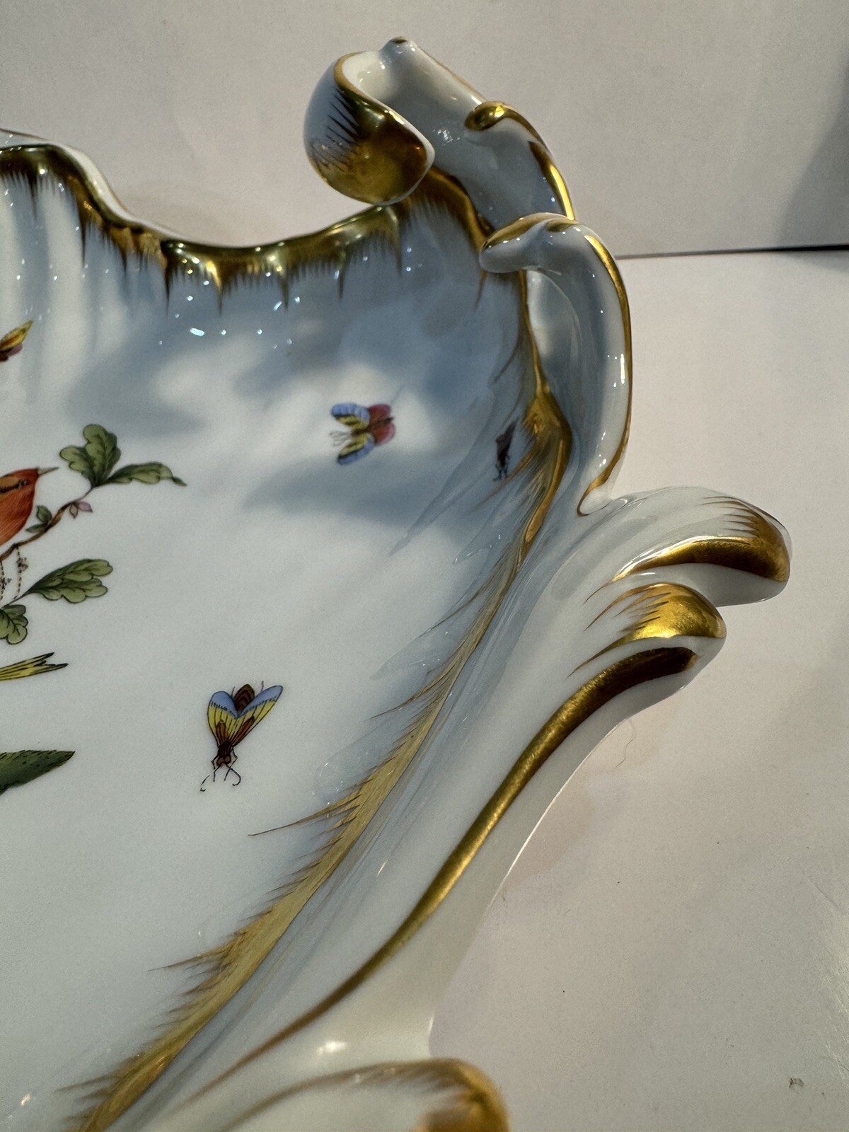 VERY RARE Large 12” X 10” Herend Rothschild Bird Scalloped Shell Dish Bowl