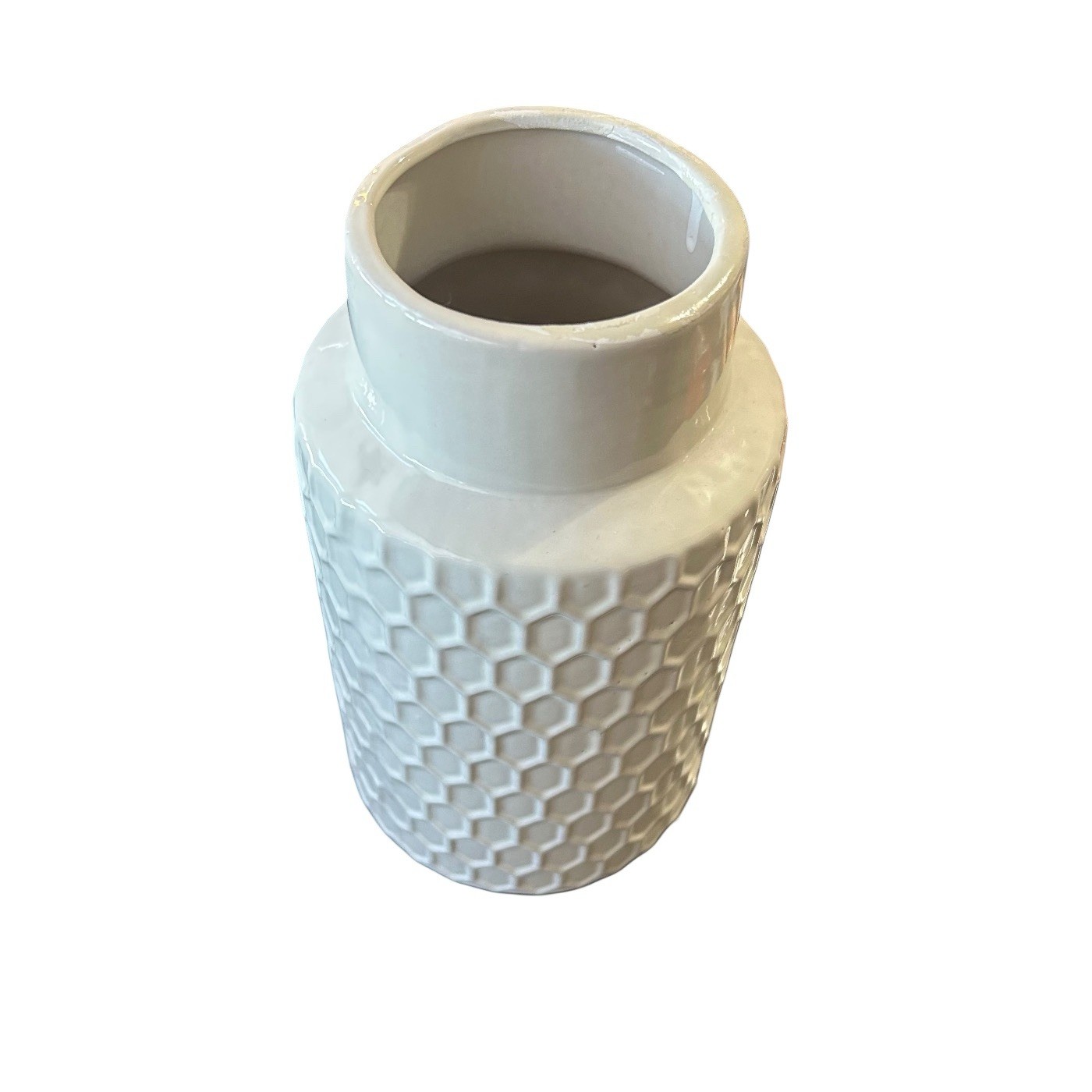 White Ceramic Vase 9” Utensil Holder Honeycomb Textured Design Minimalist New