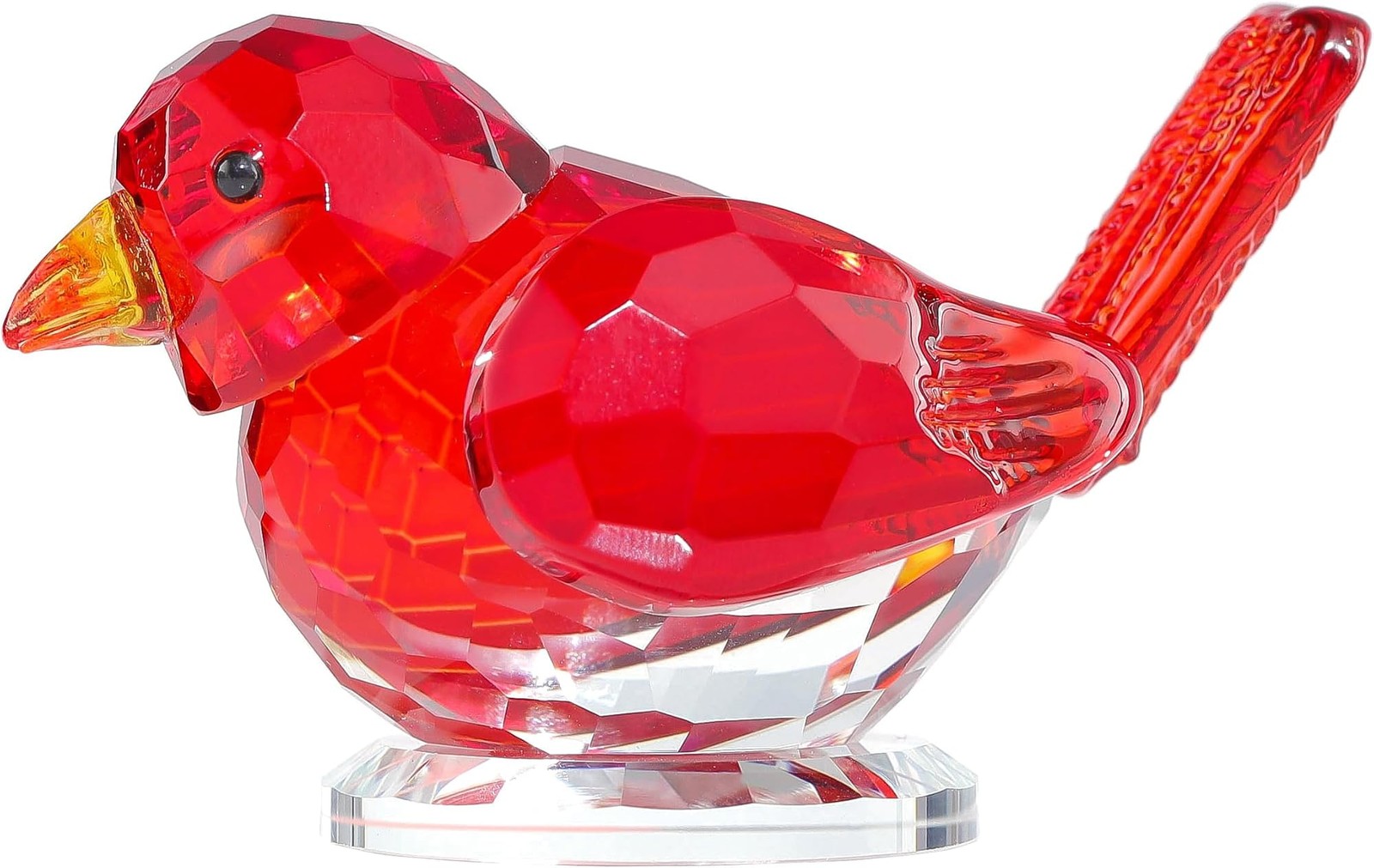 Qianwei Red Crystal Bird Figurine Collectible Handmade Blown Glass Decor | Cr…