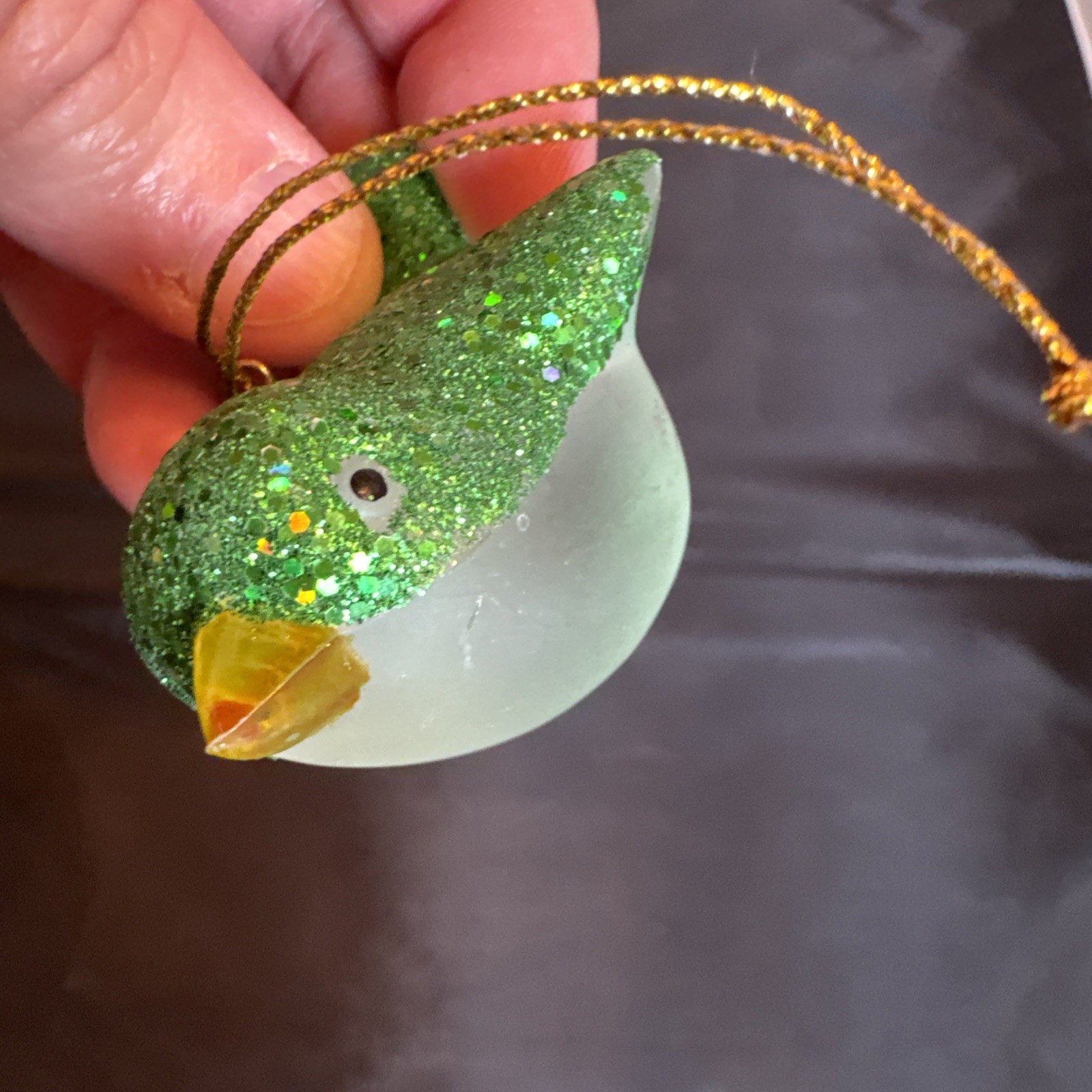 Solid Glass Green Glitter Bird Christmas Holiday Ornament