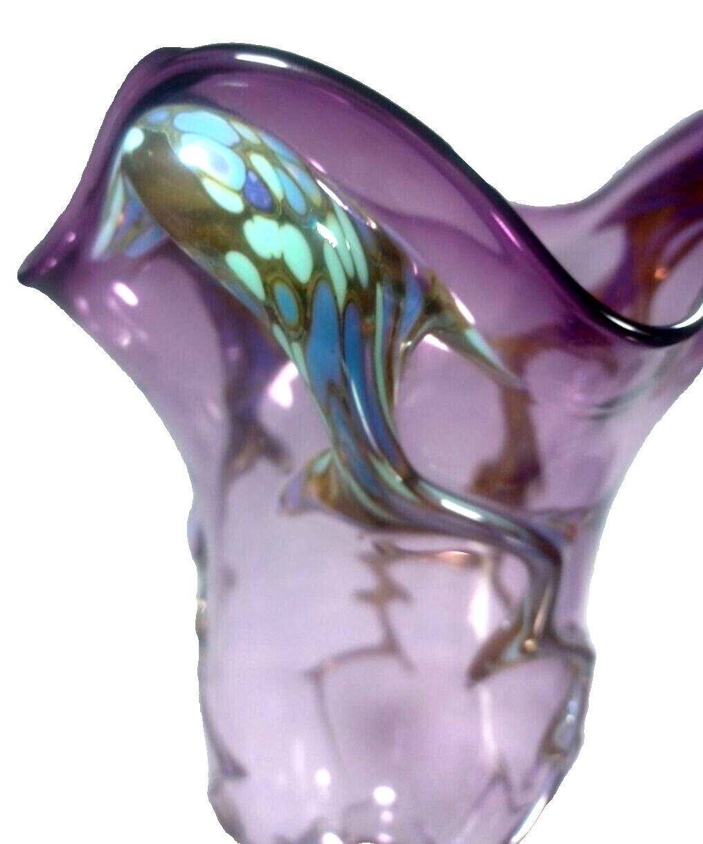 STUNNER 13″ Purple Copper Infused Art Deco Murano Vine Confetti Centerpiece Vase