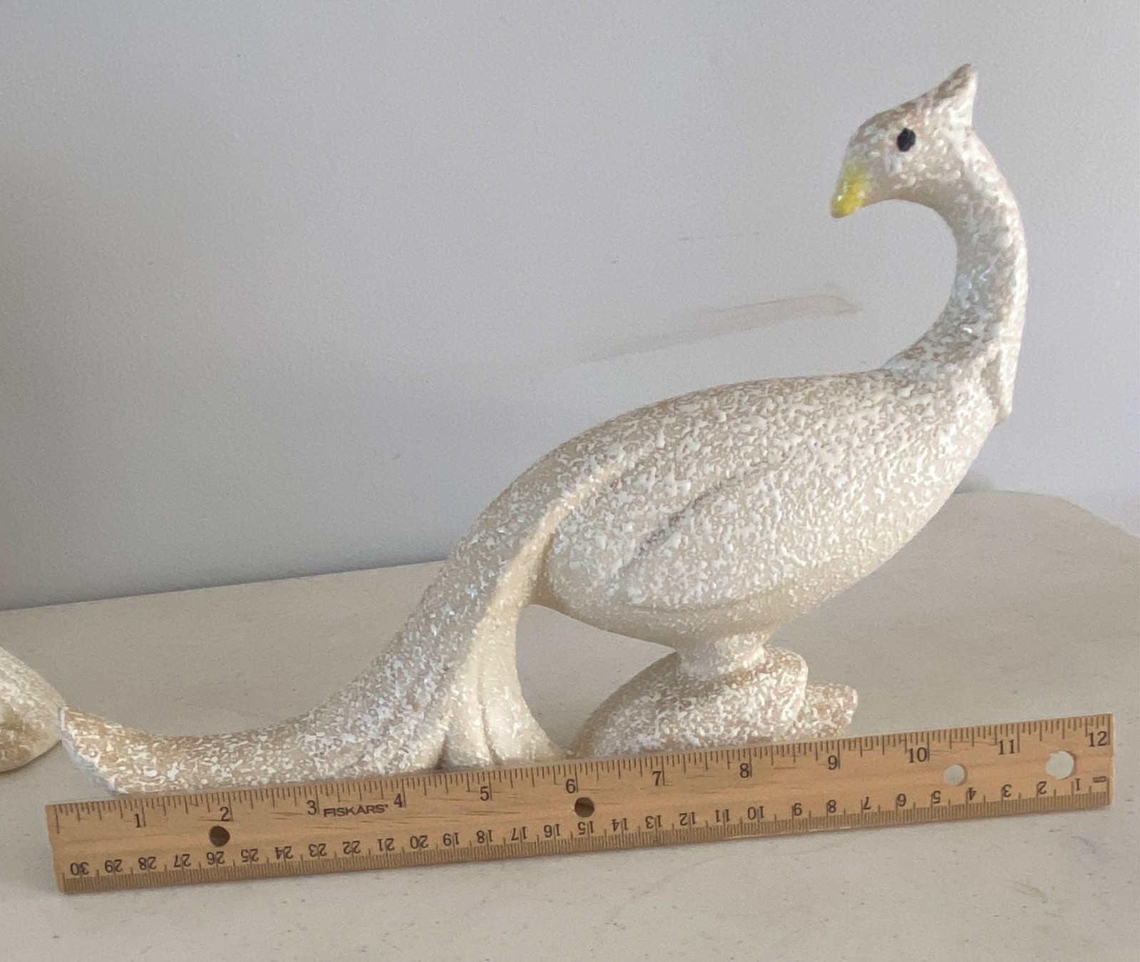 MCM Vintage Retro Peacock Off White Spatter Bird Figurines