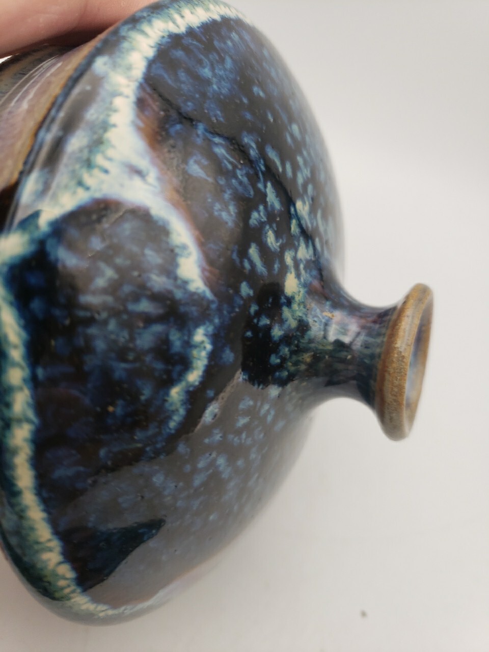 Gorgeous Art Pottery Bud Vase Blue Purple Drip Glaze Ceramic Artist Signed