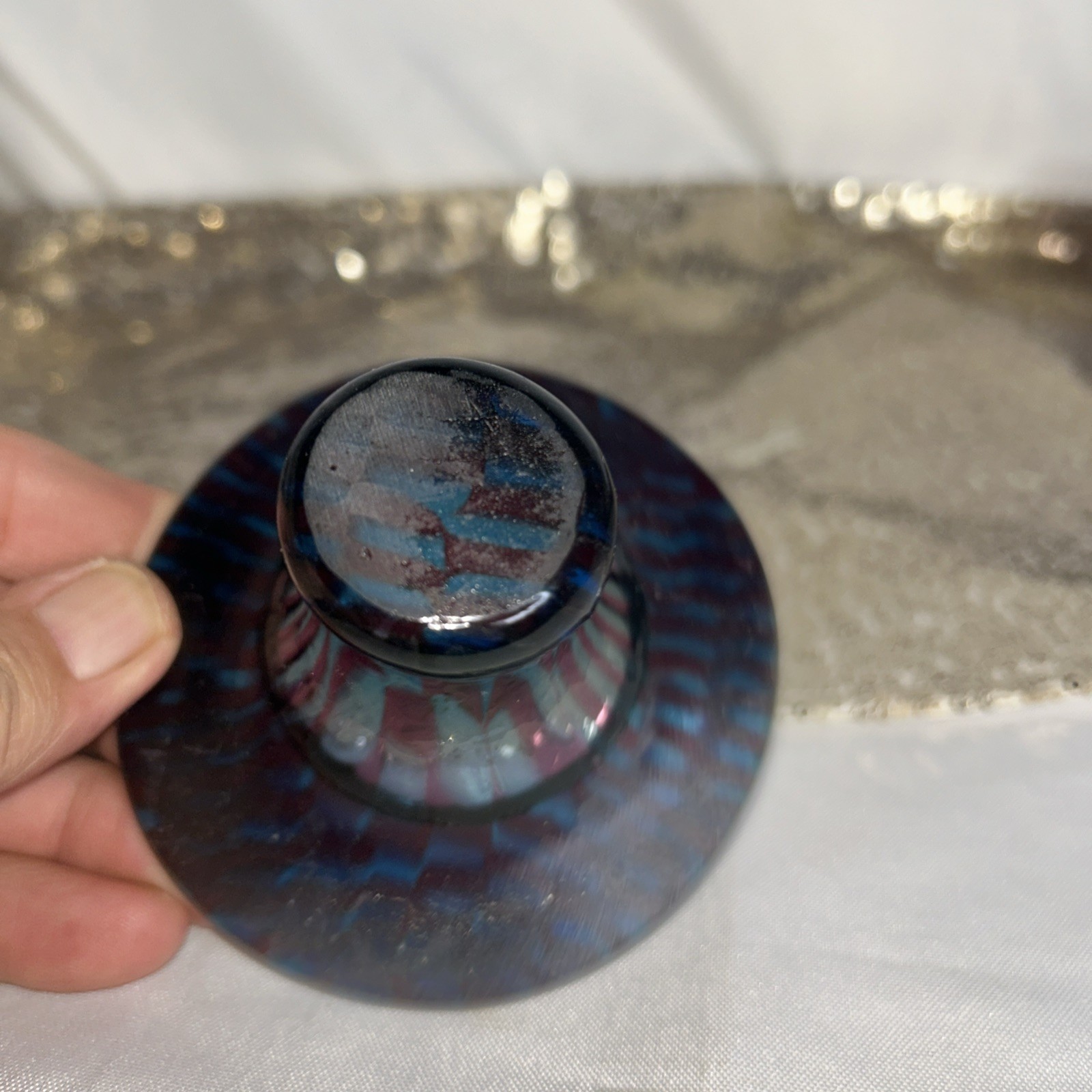 Antique Blown Glass Miniature Top Hat Glass Vase/ Candle Holder. Great Colors