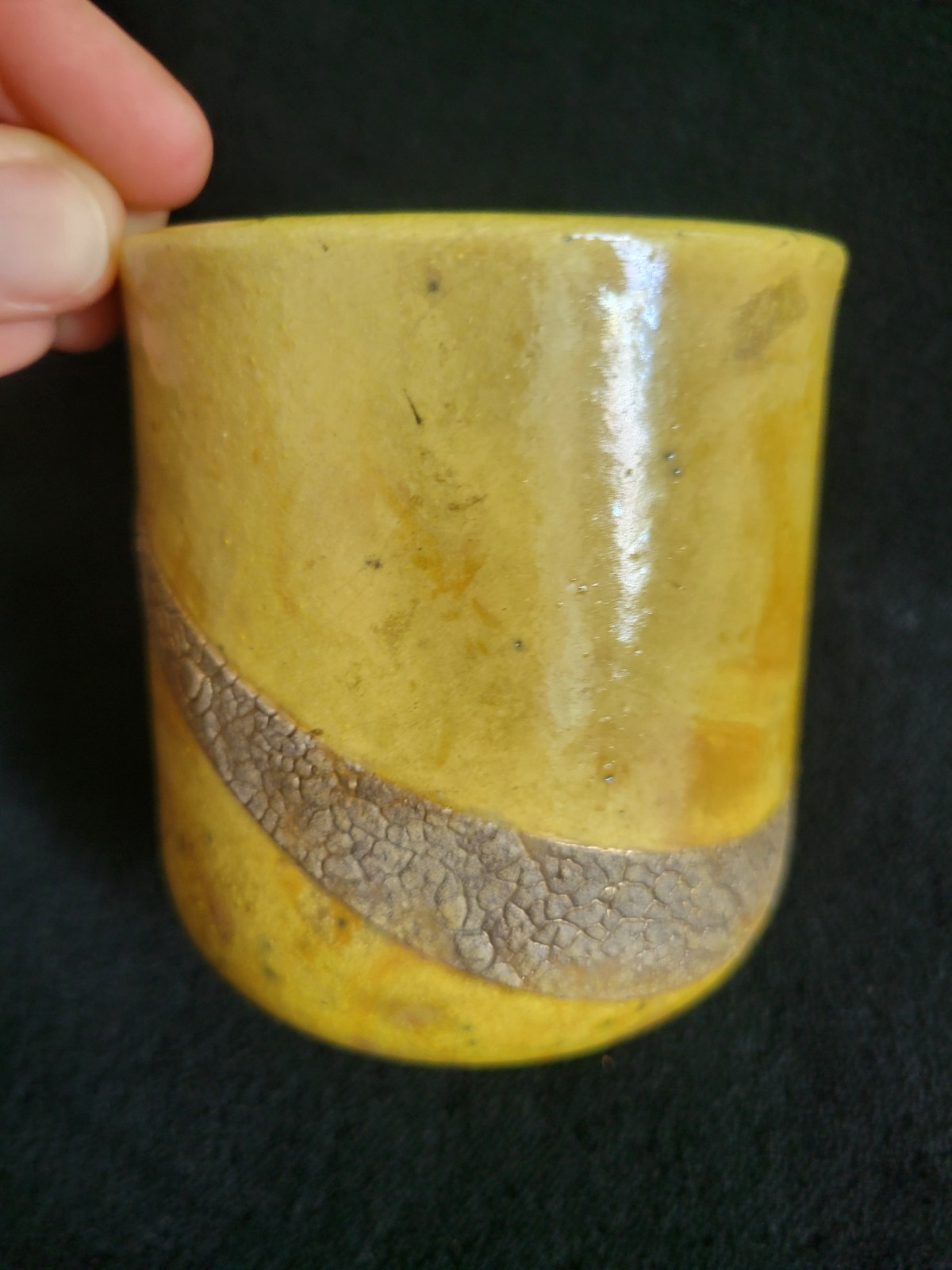 Yellow Raku Pottery Tumbler Cup Vase Signed John Charnetski Fine Art Studios