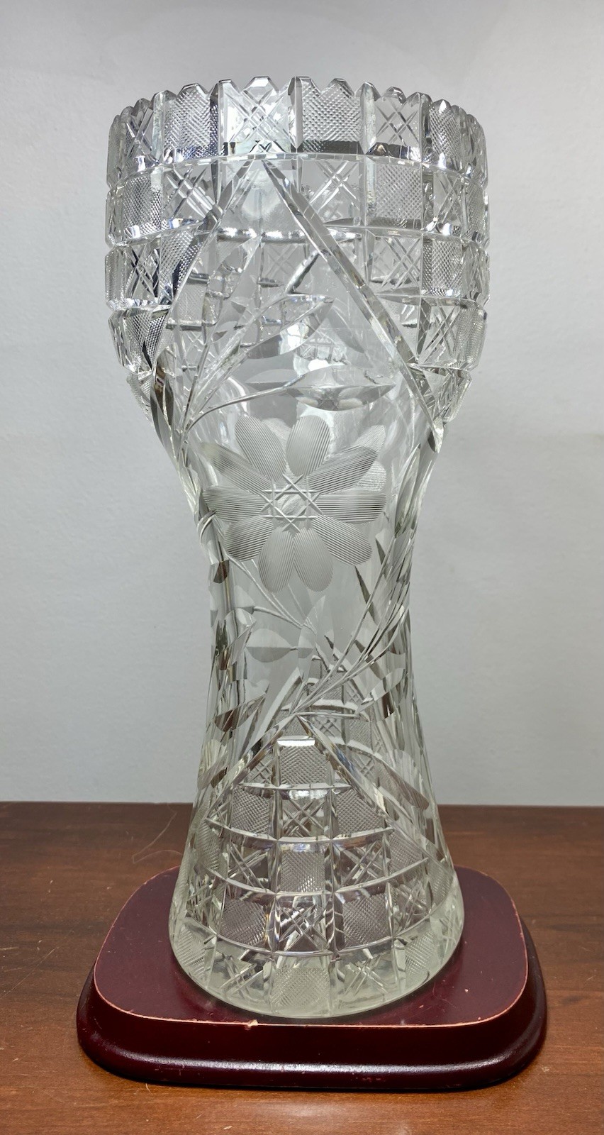 American Brilliant Period Rare Large 12 Cut Glass Vase Late Victorian C. 1900