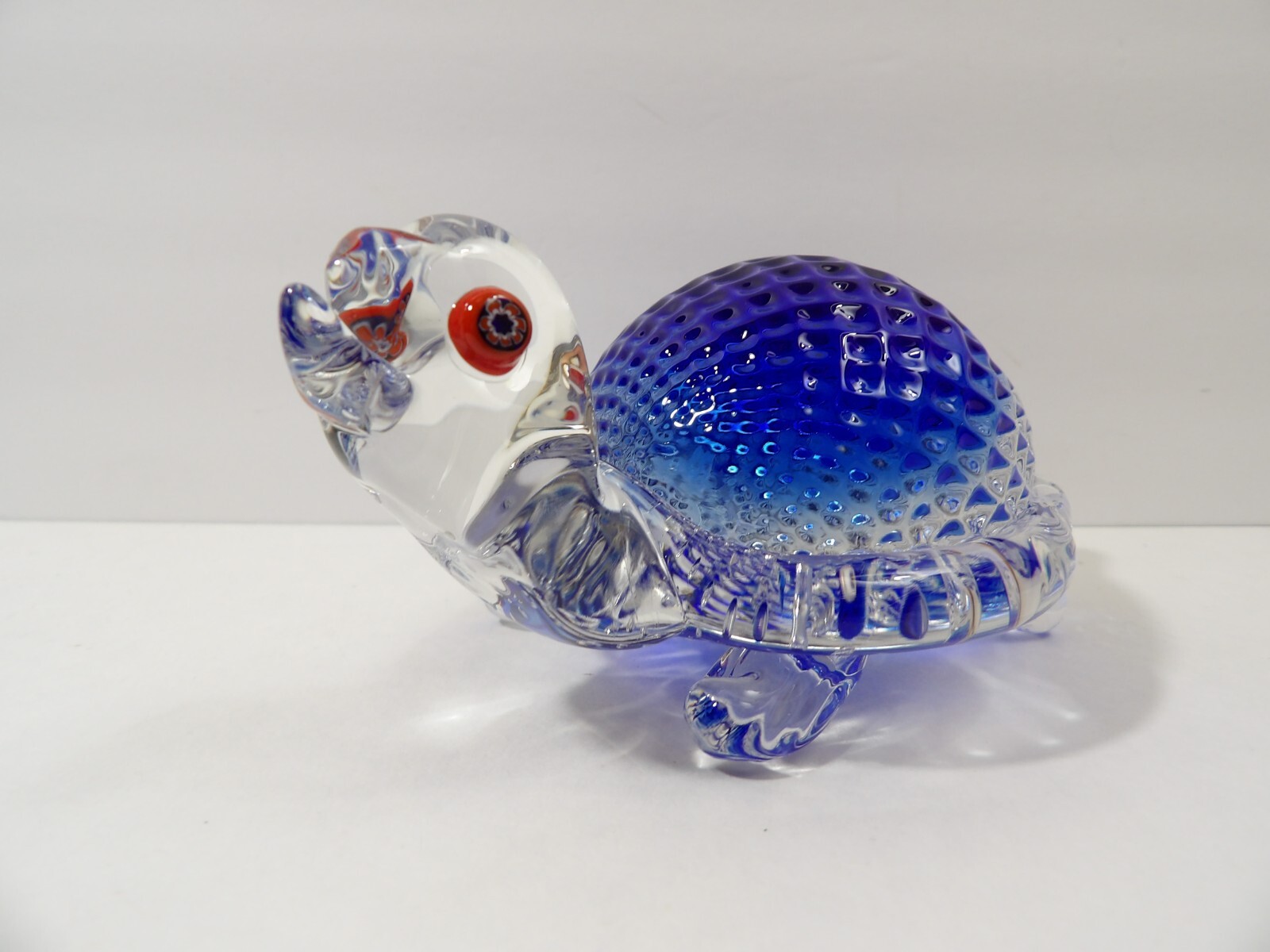 Rare Vintage Colorful Murano Glass Turtle Figurine ~ Clear & Blue ~ 5 3/8″ Long