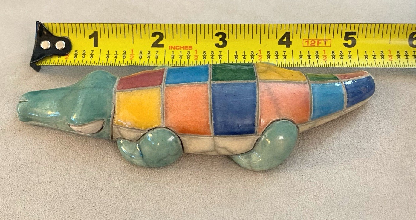 South Africa Art Pottery Raku Mini Baby Crocodile 5” Animal Handmade Signed