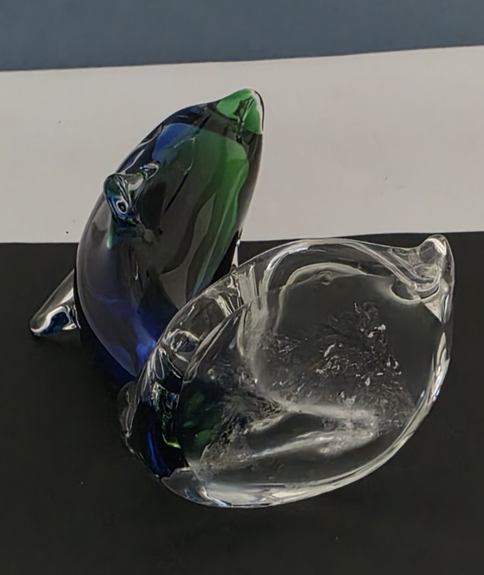 Art Glass Dolphin Figurine Paperweight 6” Green Blue Clear Unbranded