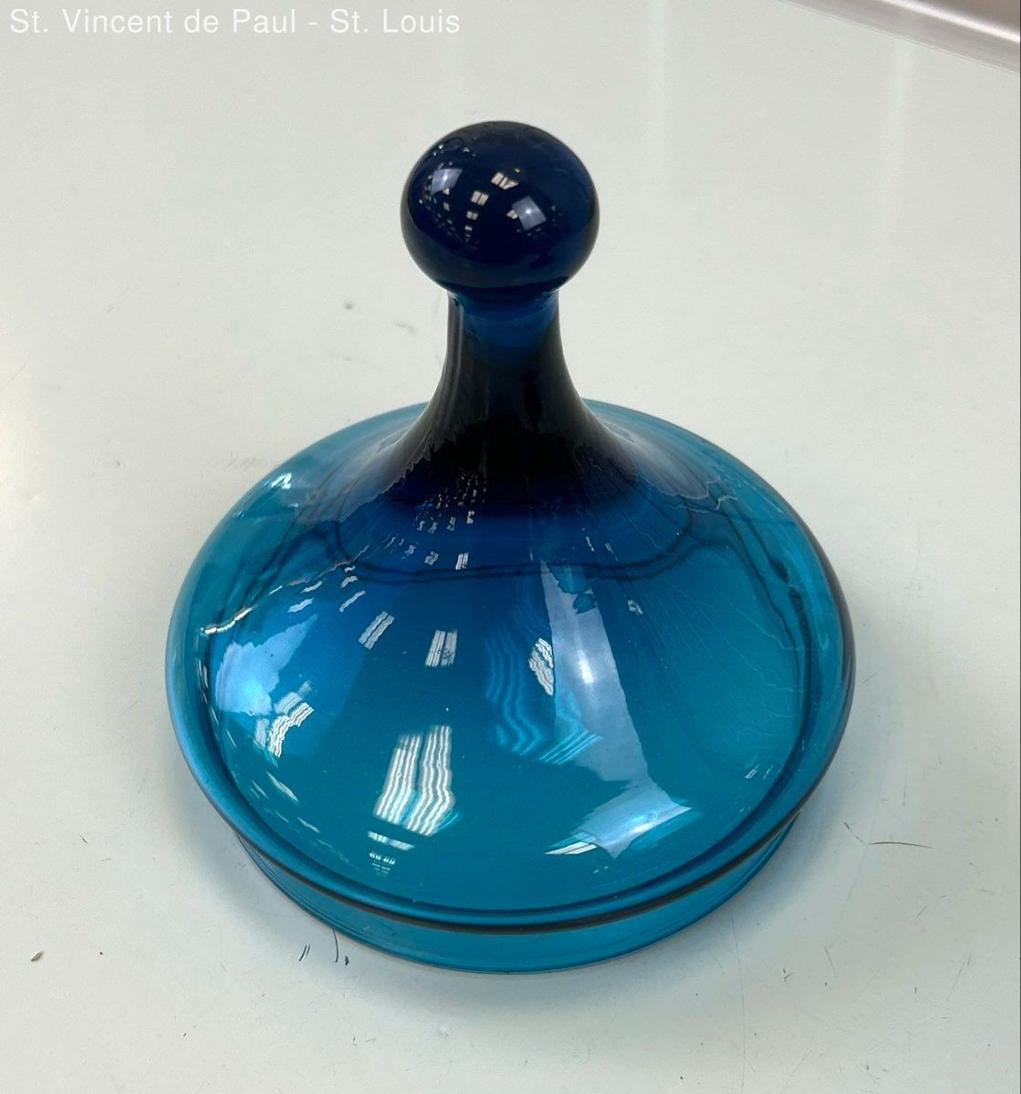 Optic Italian Empoli MCM Vintage Cobalt Blue Candy Dish Apothecary Jar W/ Lid