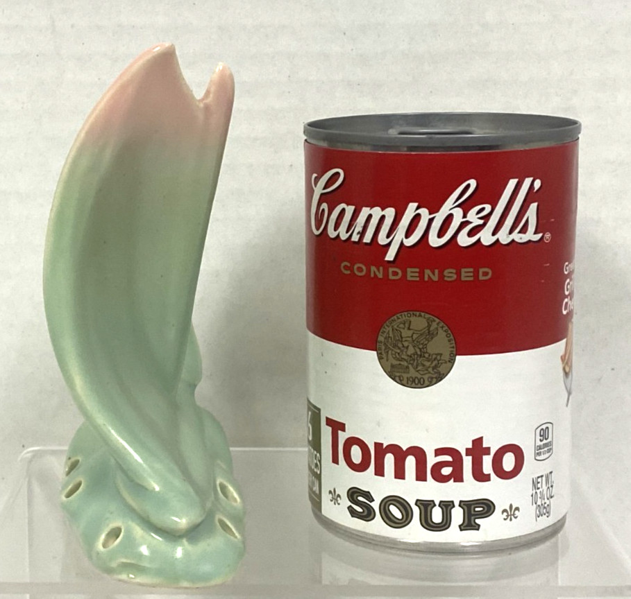Vintage California Pottery Pastel Pink Green Pottery Sailboat Flower Frog 5″