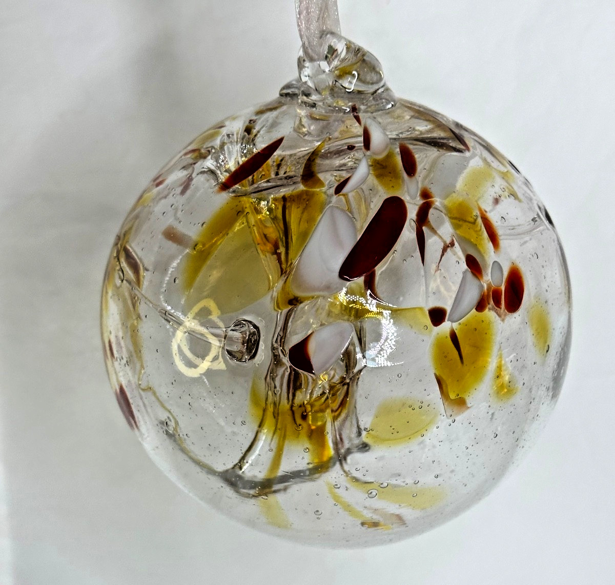 Hand Blown Art Glass Ball Witches Globe 5 in Hanging Red Gold Decor