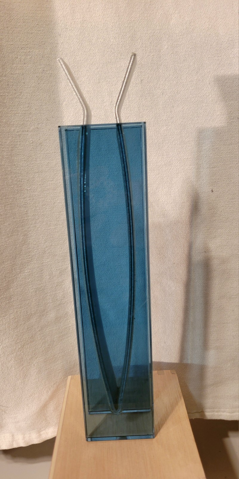 Ribbon Vase – MOMA Peter Hewitt RARE Blue Glass & Anodized Aluminum Contemporary