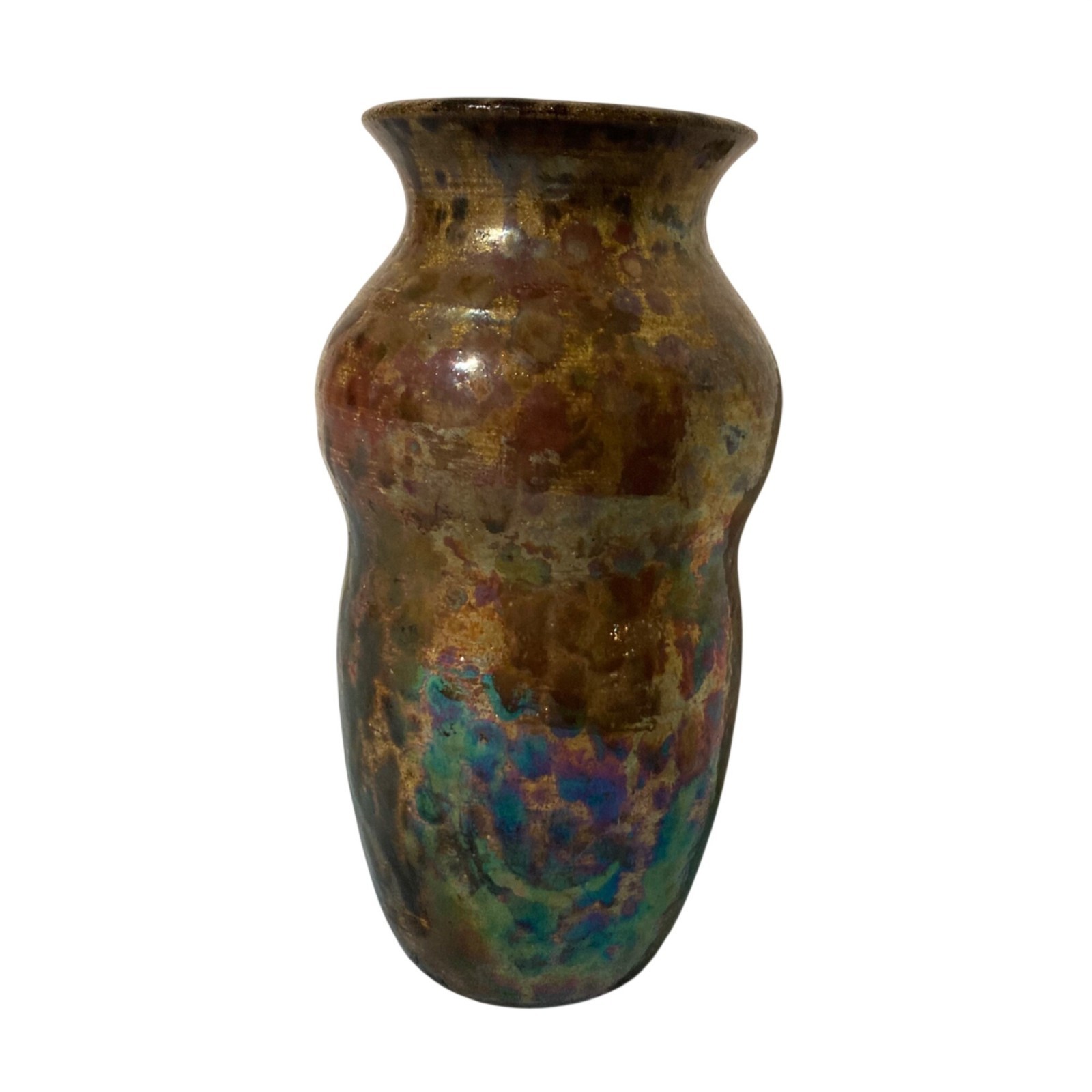 Stunning Raku Pottery Iridescent Art Vase Signed By Artist