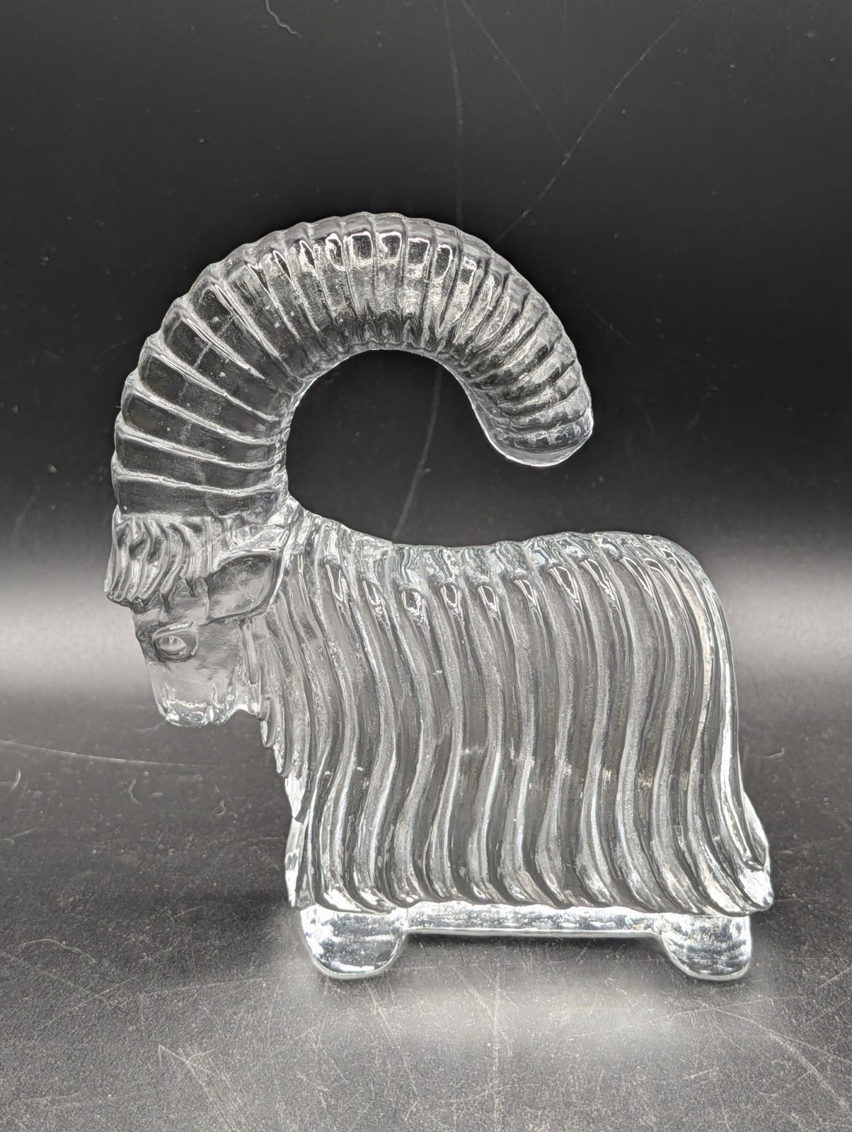 Kosta Boda Glass Wooley Ram Goat Eric Hoglund Zoo Series 1970 5″ Figurine Sweden