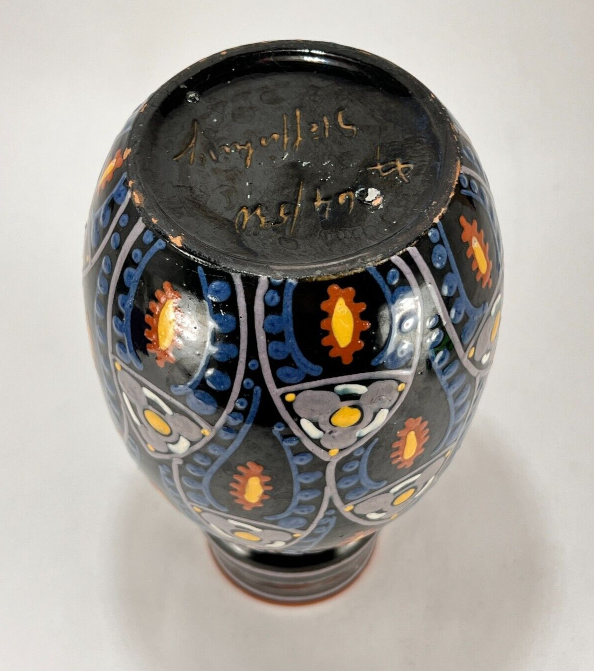 Vtg Loder Schweizer Heimberg Steffisburg Ceramic Pottery Vase Black Switzerland