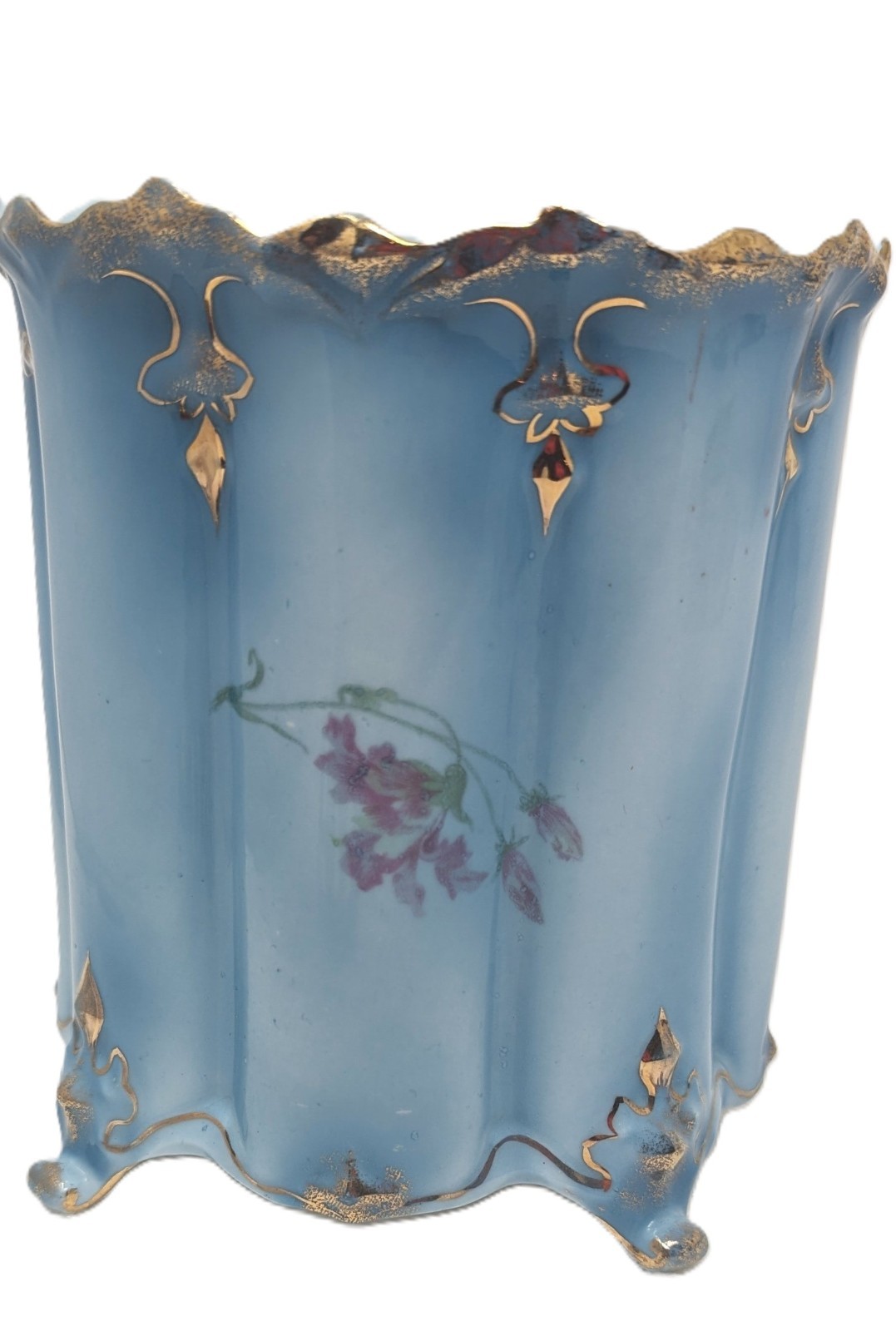 Antique RS Prussia Red Mark Porcelain Biscuit Cracker Jar Chrysanthemum Gold