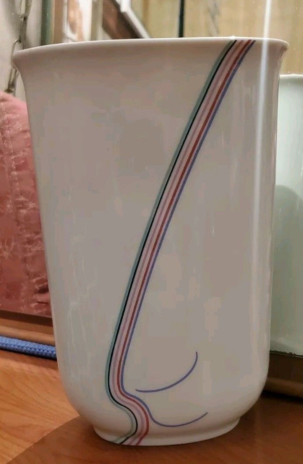 Vtg Rörstrand Vase Rainbow Stripe Oval B Vallien Ceramic Porcelain Vessel SWEDEN